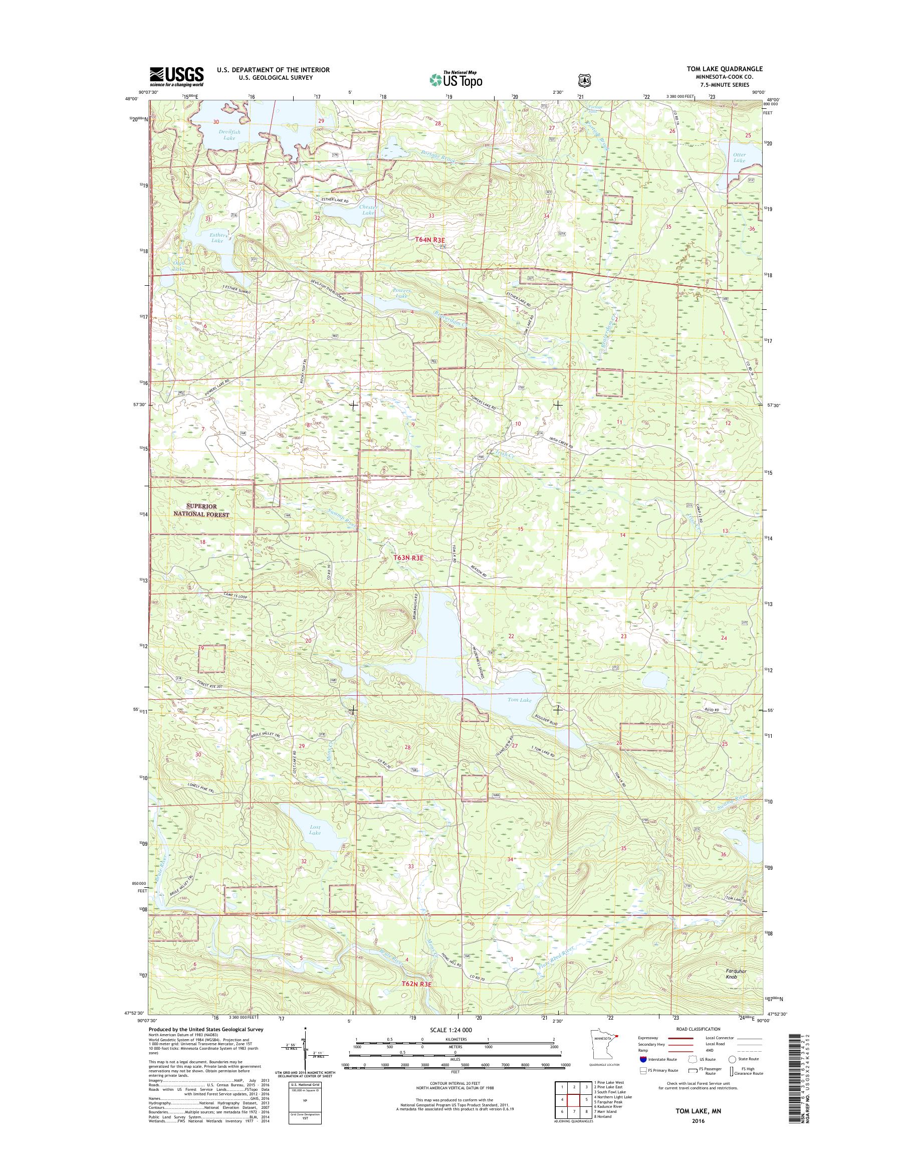 MyTopo Tom Lake, Minnesota USGS Quad Topo Map