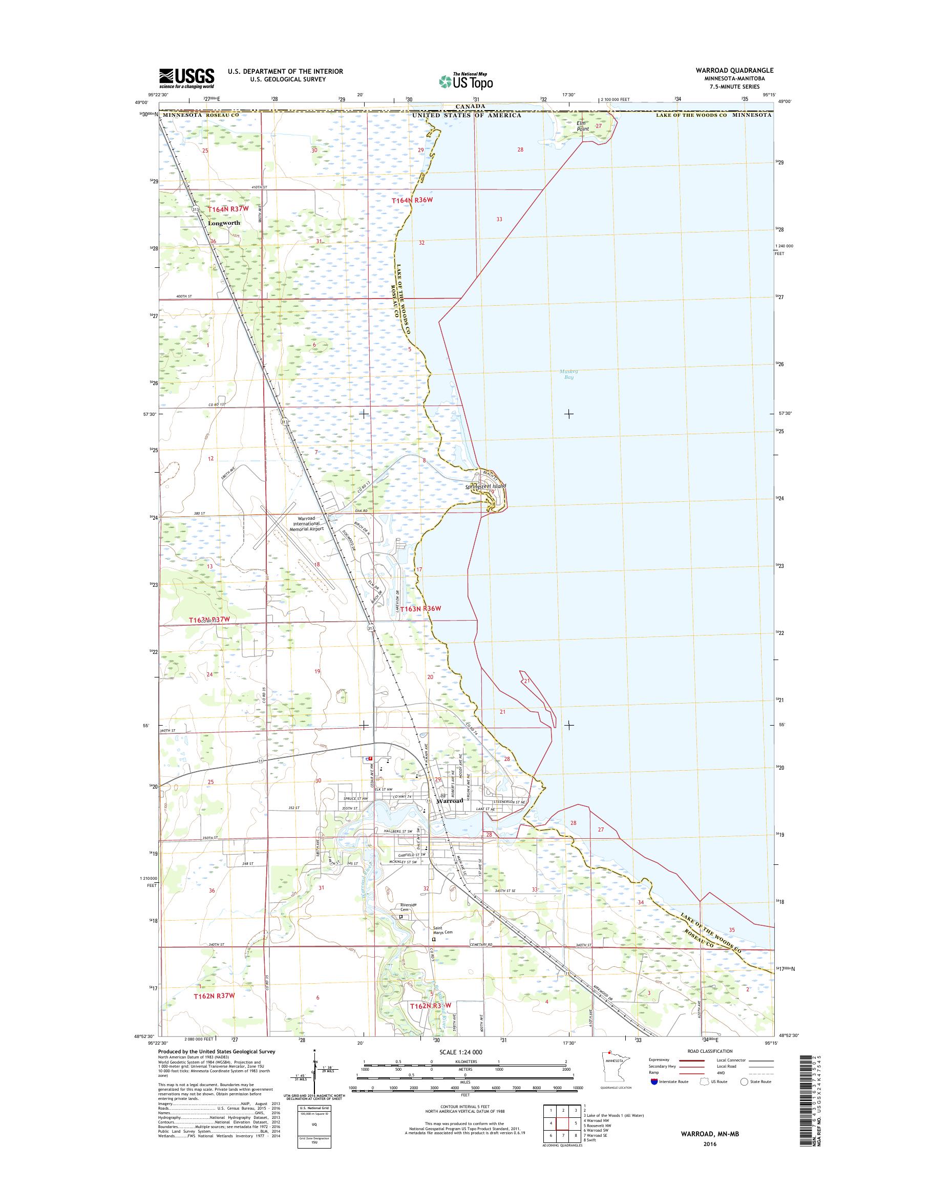MyTopo Warroad, Minnesota USGS Quad Topo Map