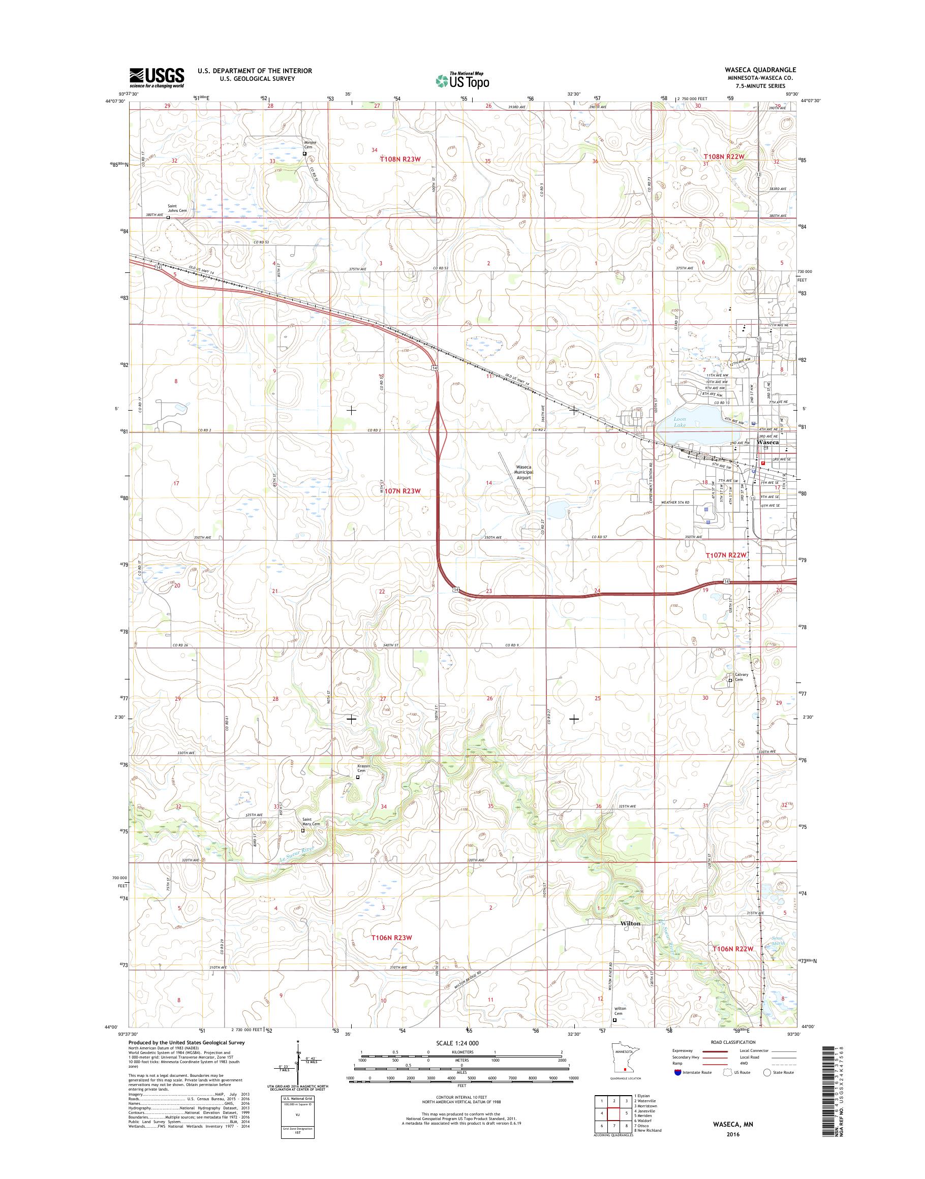 MyTopo Waseca, Minnesota USGS Quad Topo Map