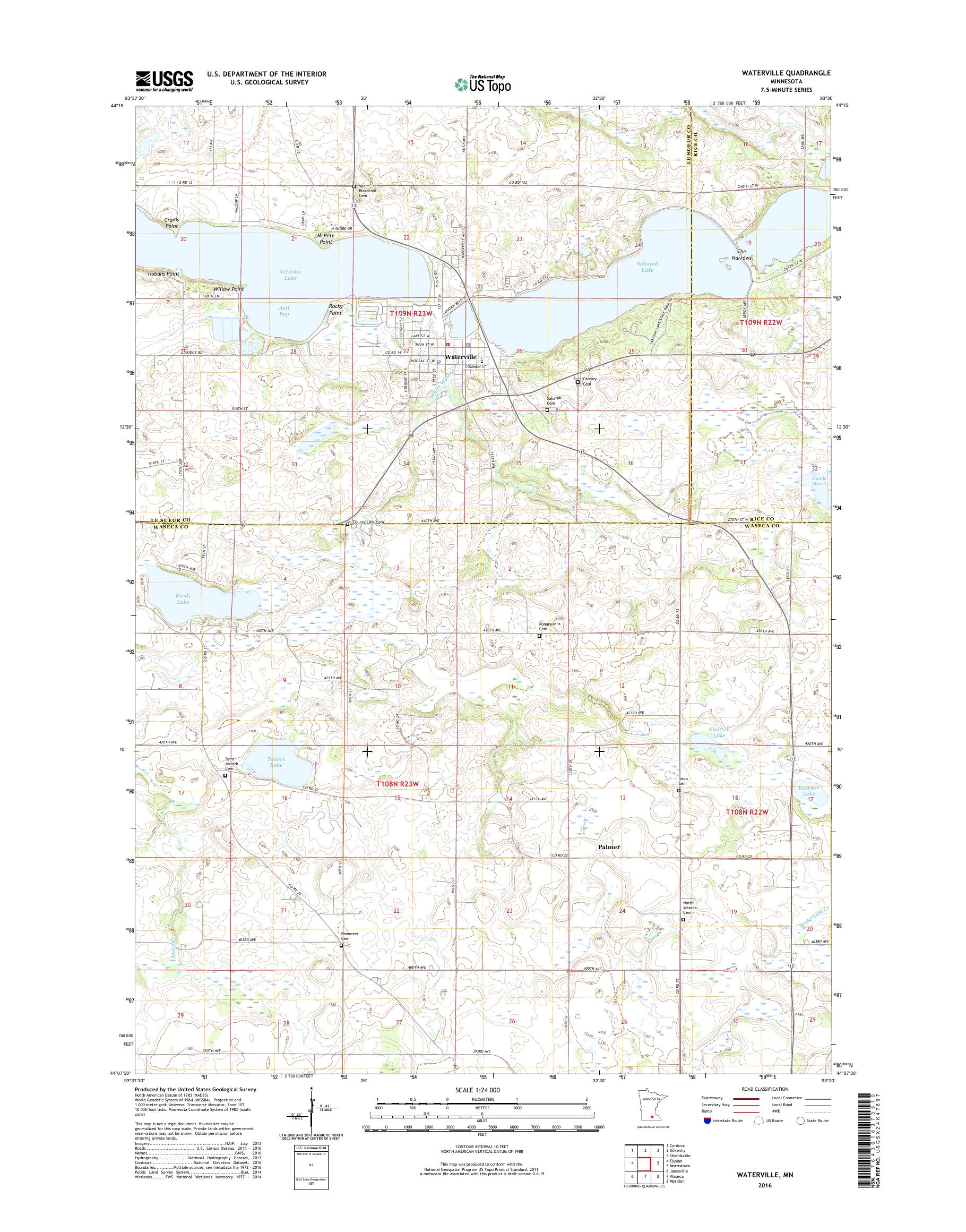 MyTopo Waterville, Minnesota USGS Quad Topo Map