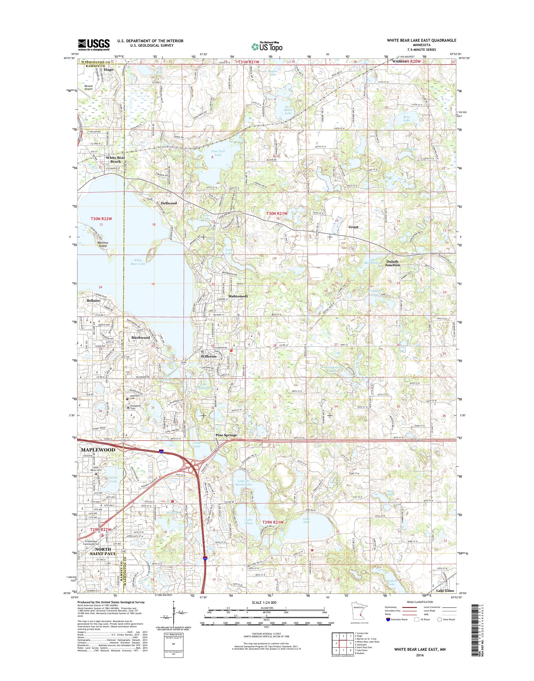 MyTopo White Bear Lake East, Minnesota USGS Quad Topo Map