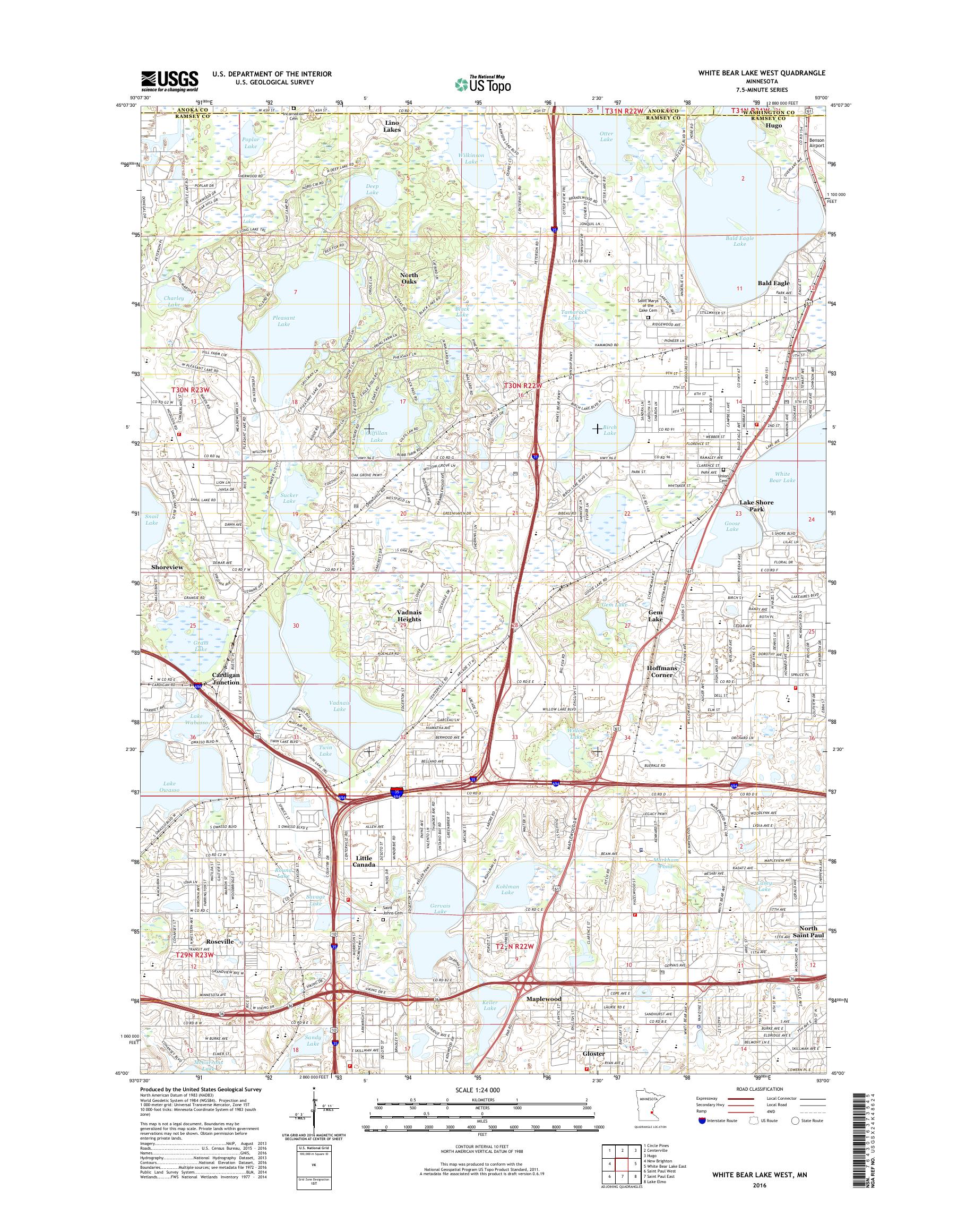 MyTopo White Bear Lake West, Minnesota USGS Quad Topo Map