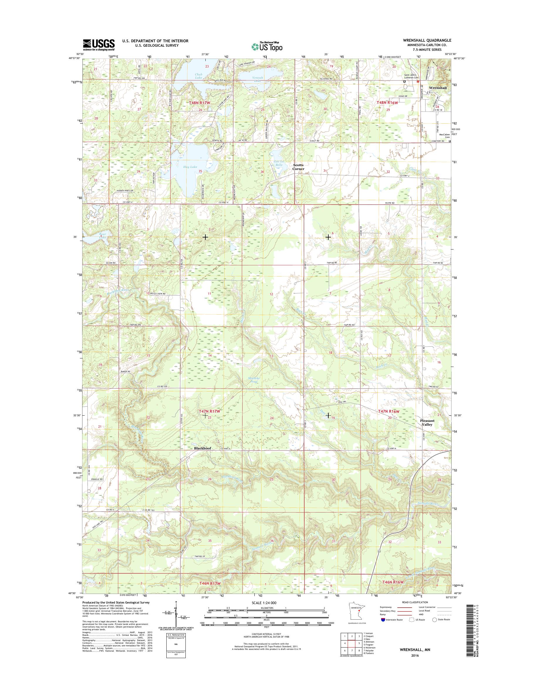 MyTopo Wrenshall, Minnesota USGS Quad Topo Map