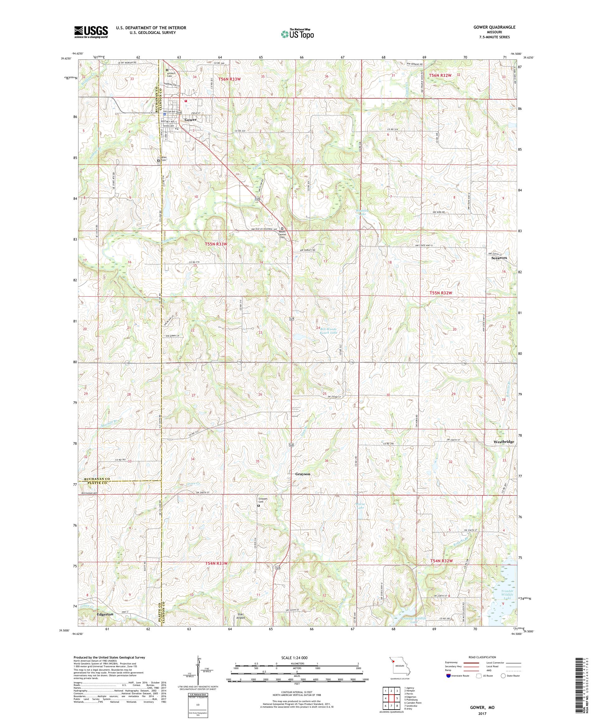 MyTopo Gower, Missouri USGS Quad Topo Map