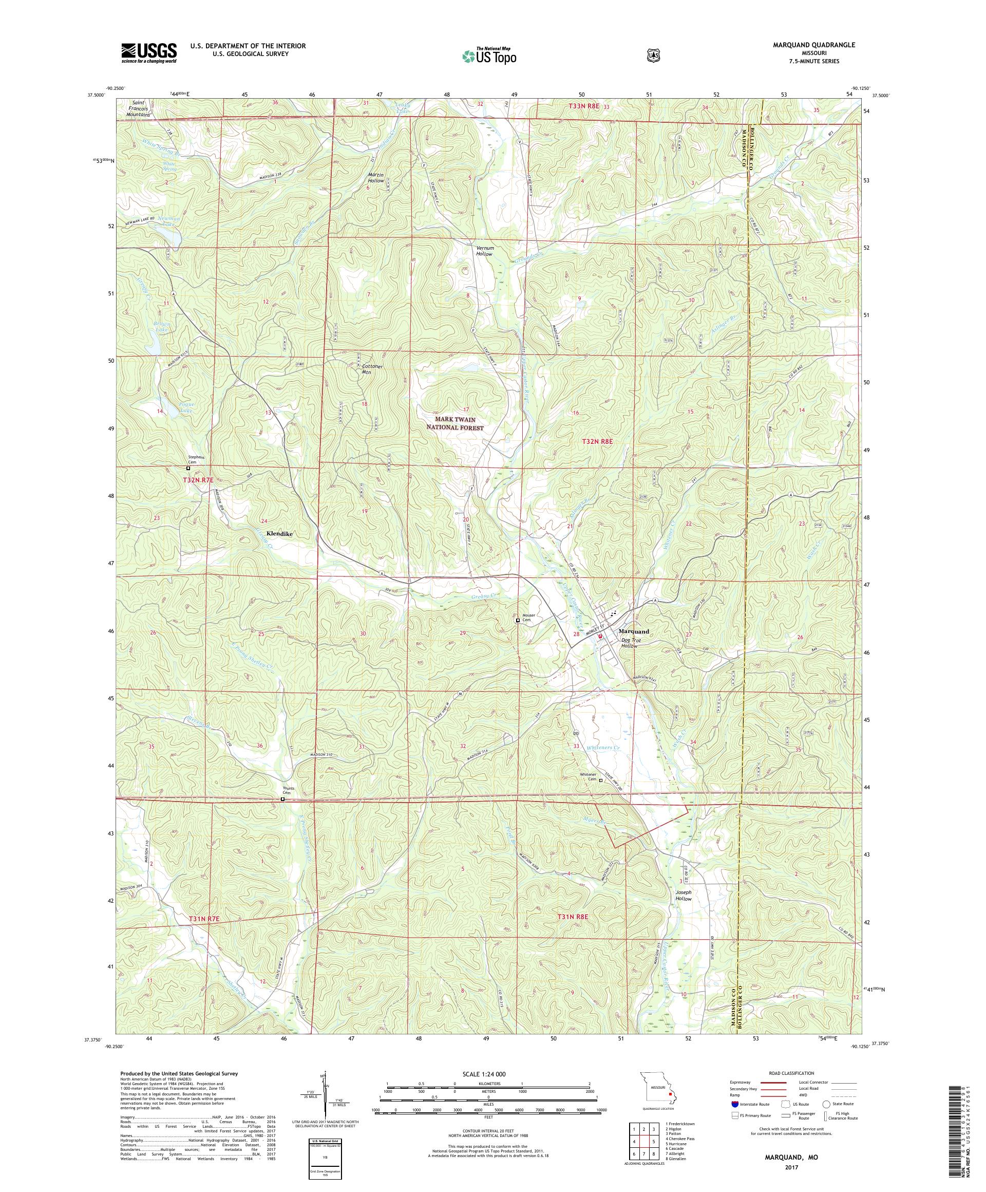 MyTopo Marquand, Missouri USGS Quad Topo Map