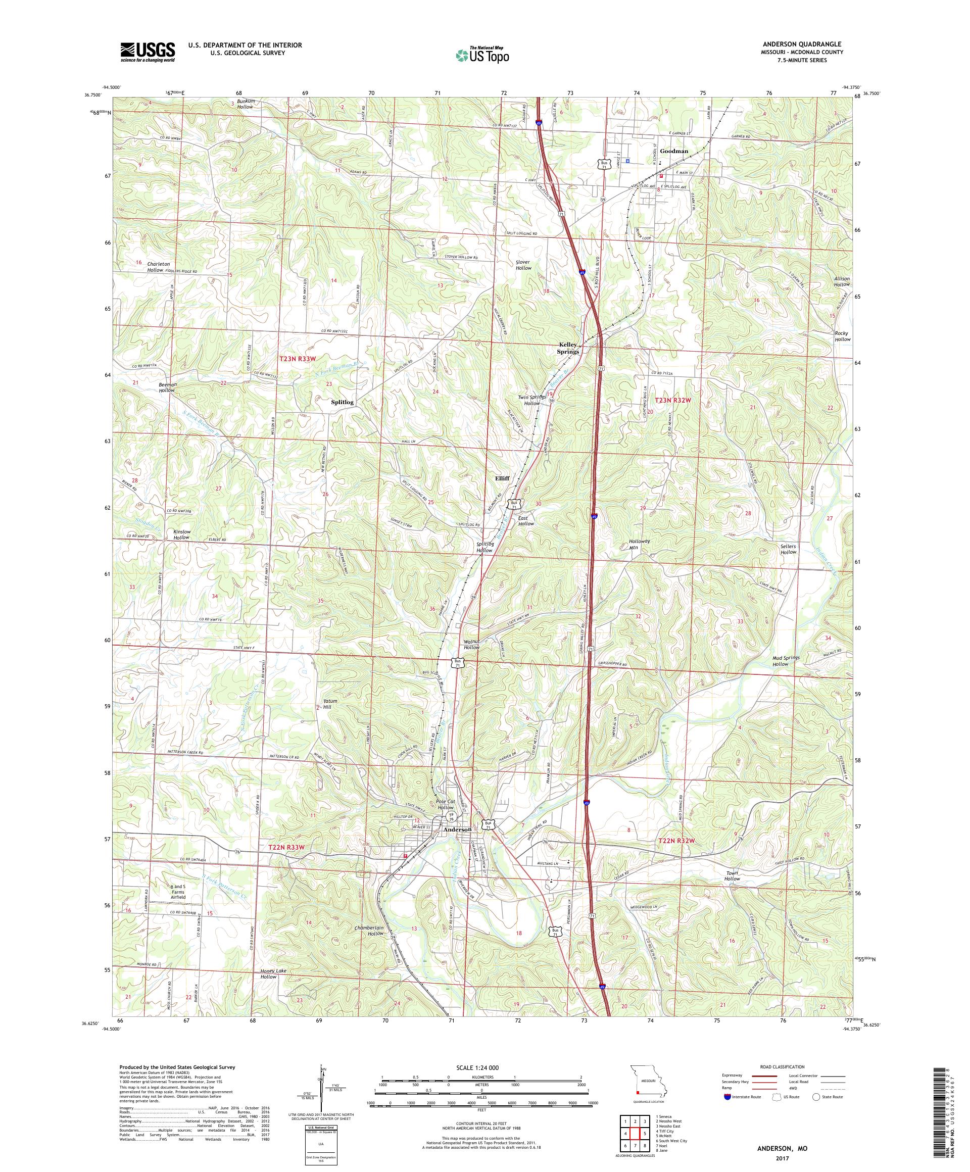 MyTopo Anderson, Missouri USGS Quad Topo Map