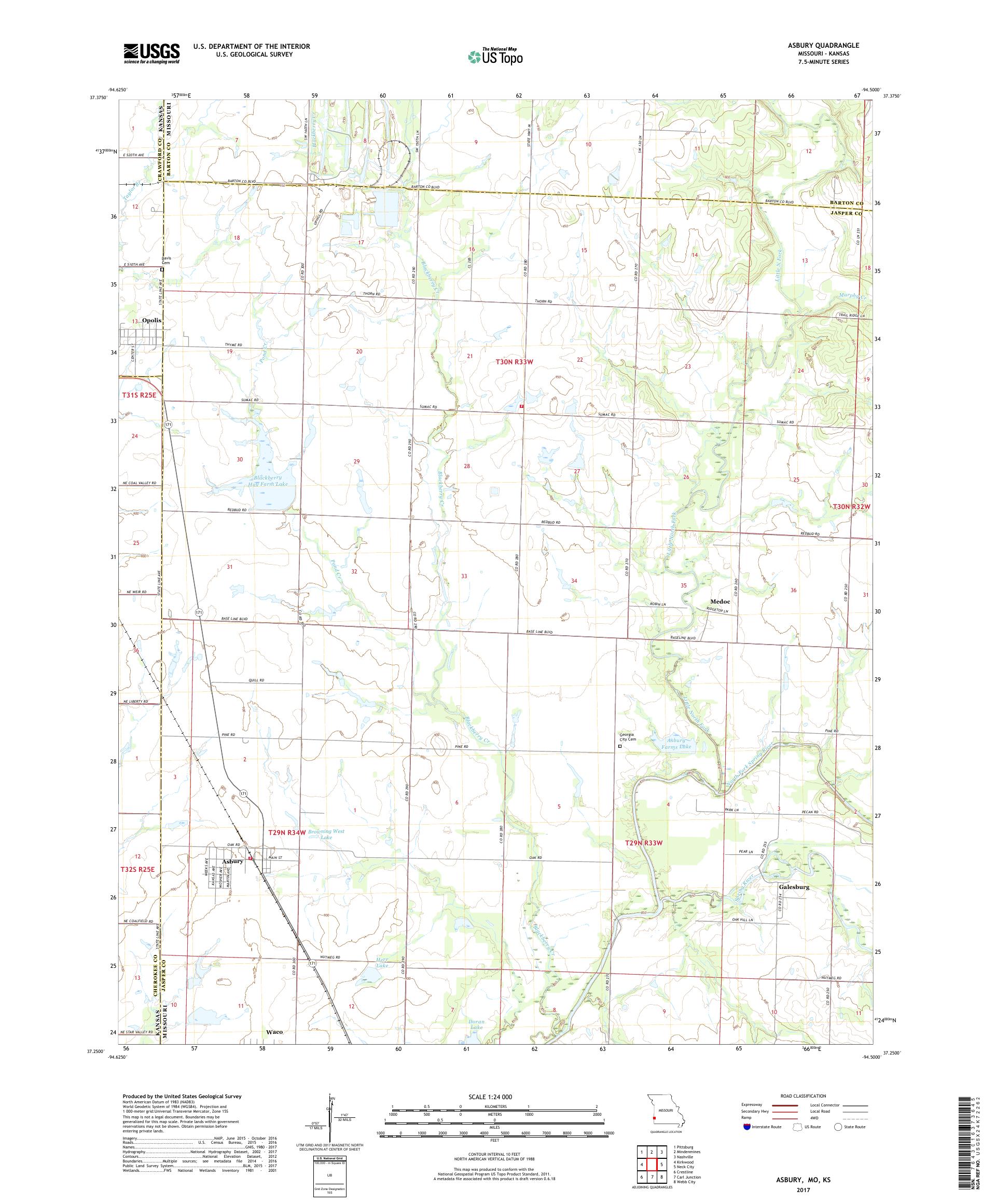 MyTopo Asbury, Missouri USGS Quad Topo Map