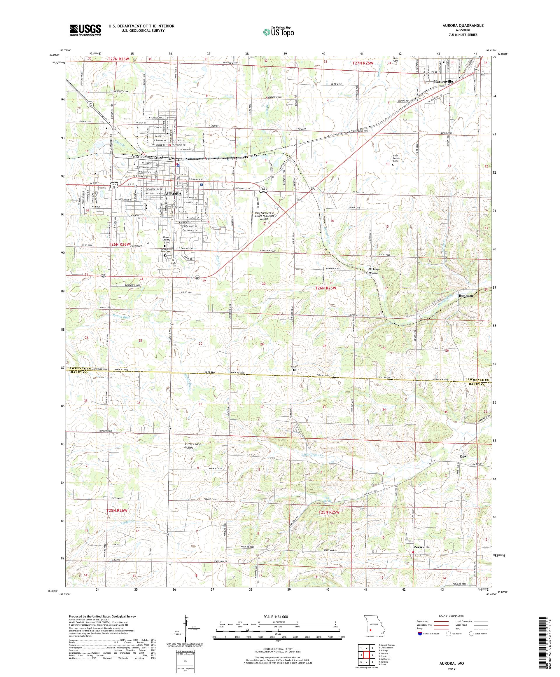 MyTopo Aurora, Missouri USGS Quad Topo Map