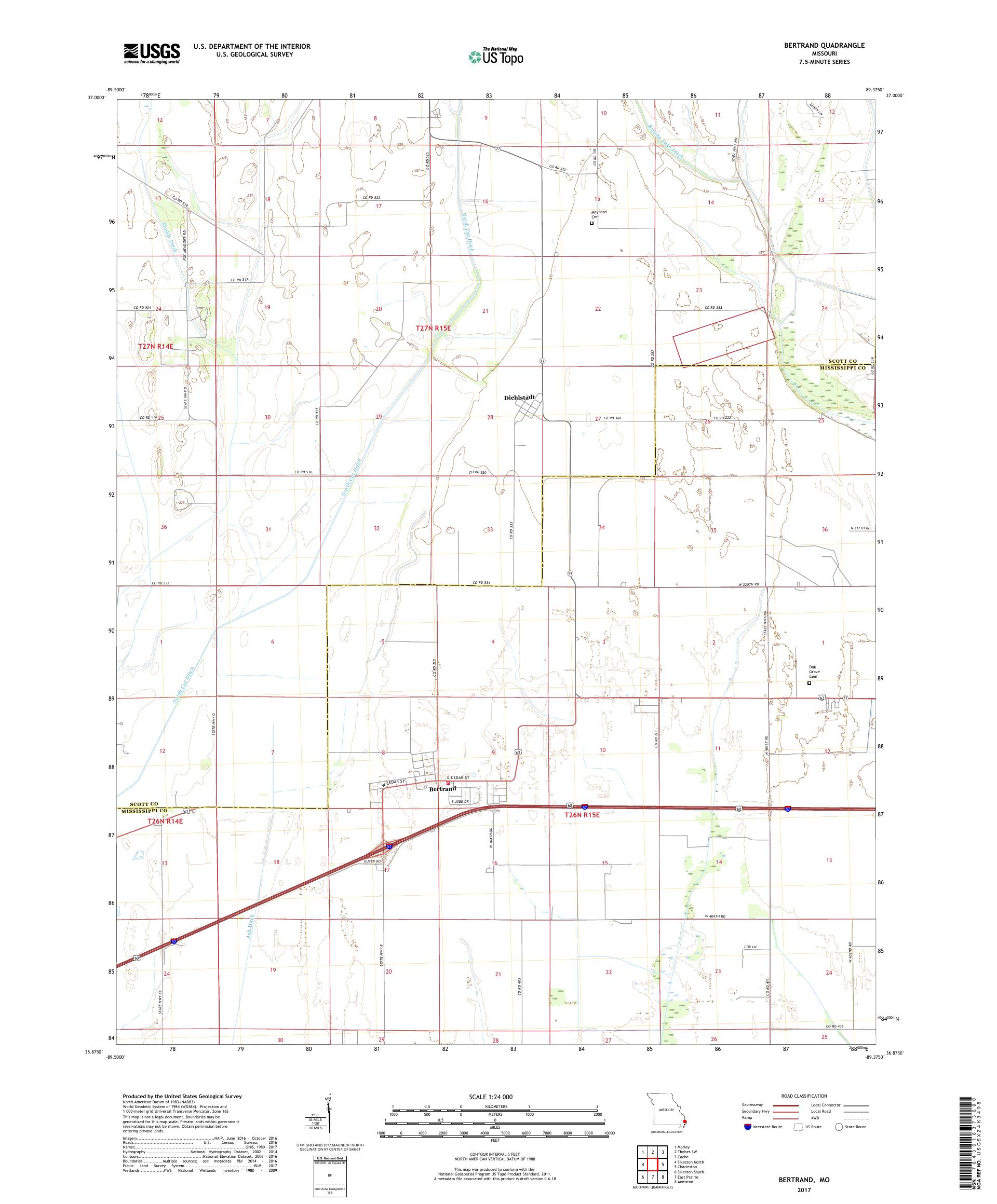MyTopo Bertrand, Missouri USGS Quad Topo Map