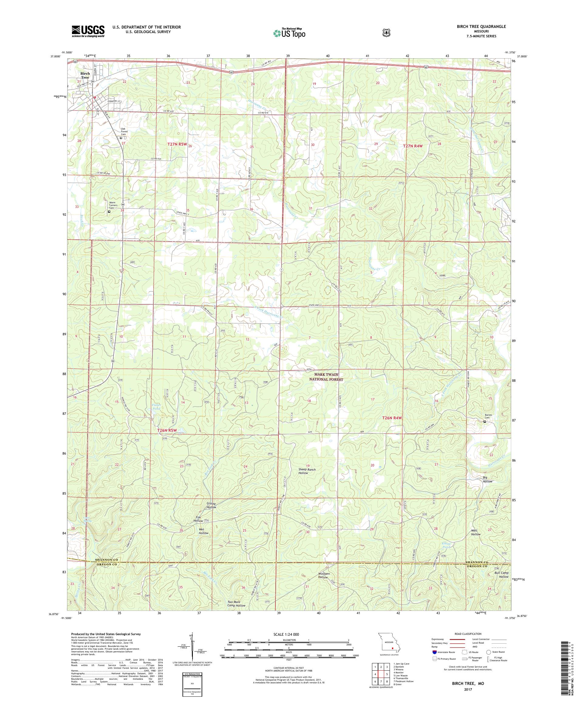 MyTopo Birch Tree, Missouri USGS Quad Topo Map