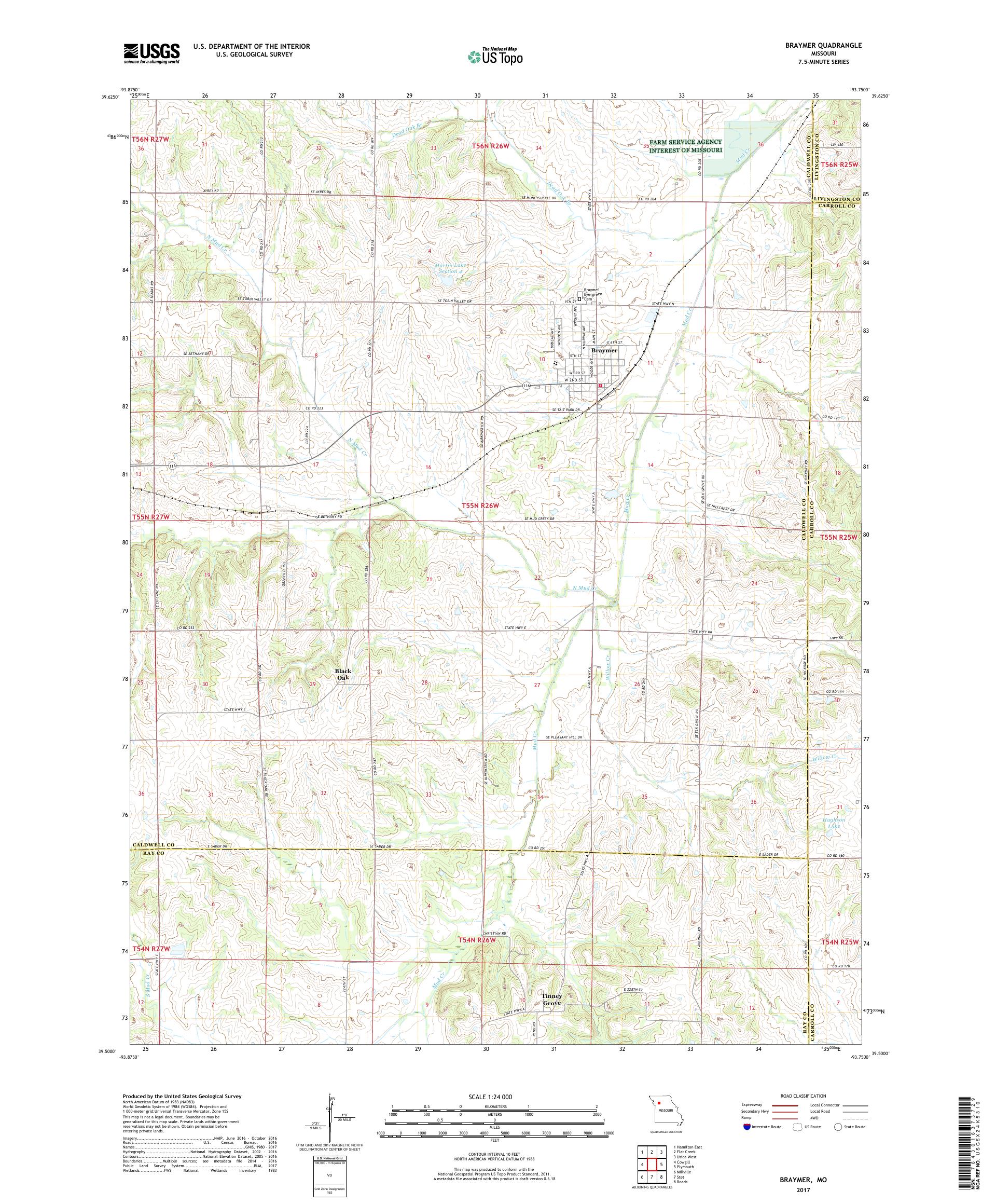 MyTopo Braymer, Missouri USGS Quad Topo Map