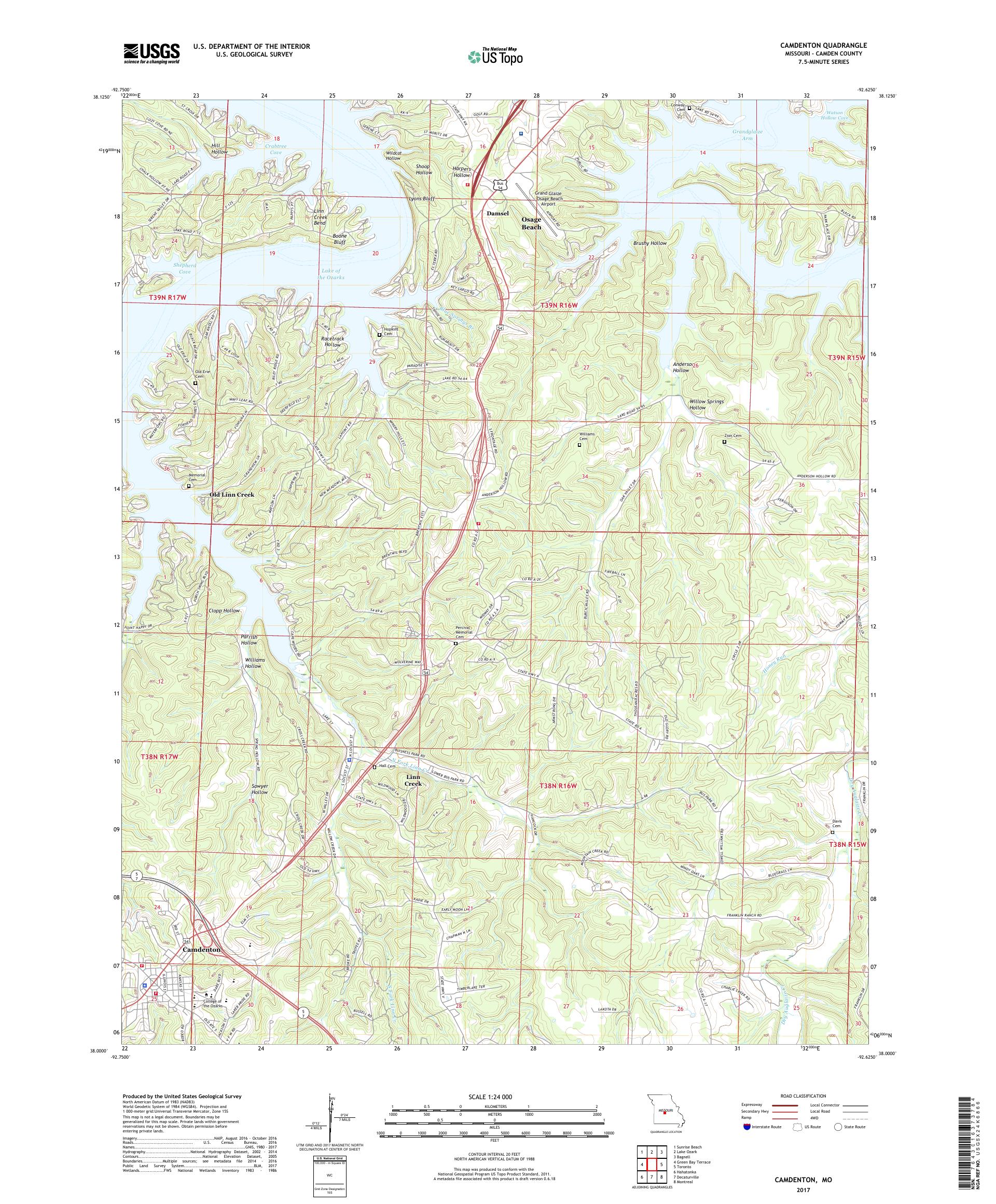 MyTopo Camdenton, Missouri USGS Quad Topo Map