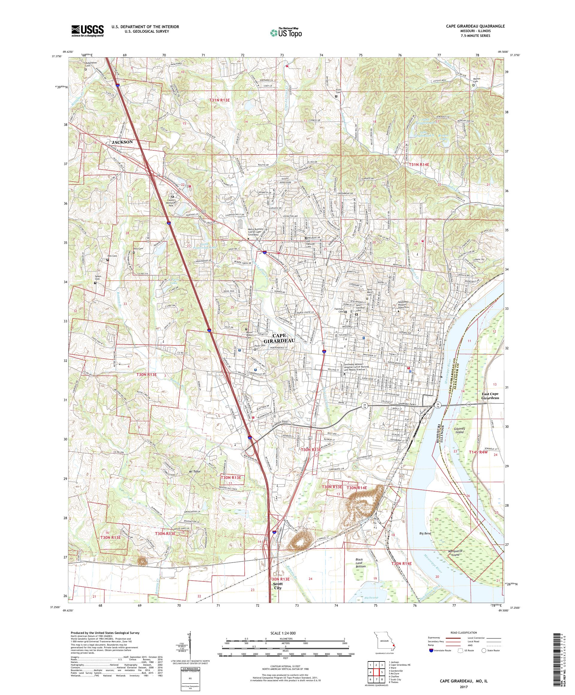 MyTopo Cape Girardeau, Missouri USGS Quad Topo Map