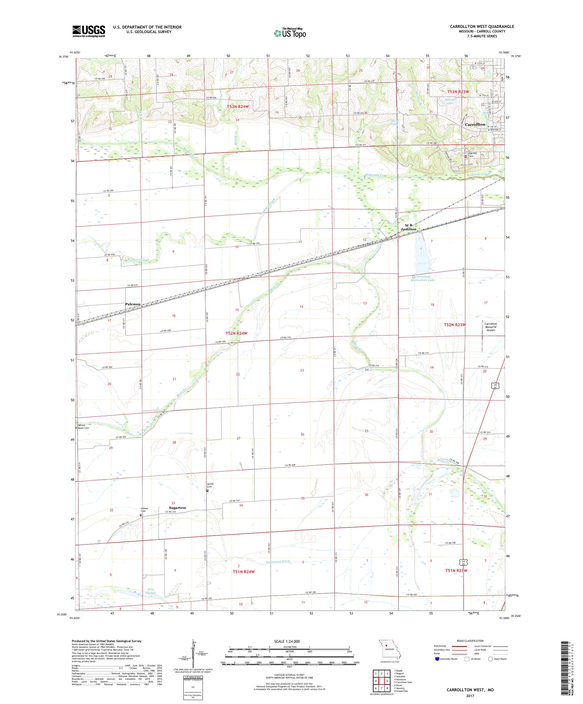 MyTopo Carrollton West, Missouri USGS Quad Topo Map
