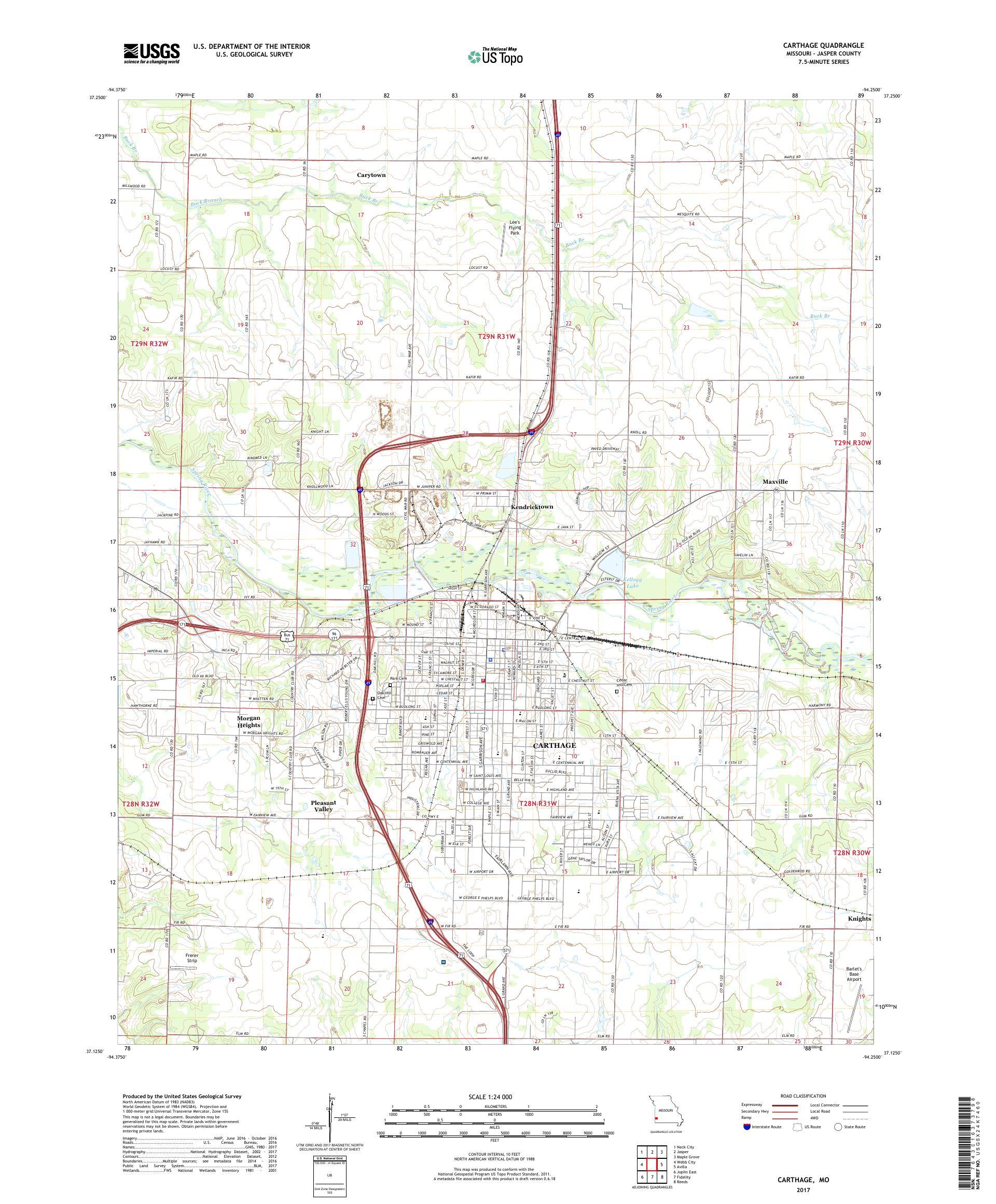 MyTopo Carthage, Missouri USGS Quad Topo Map