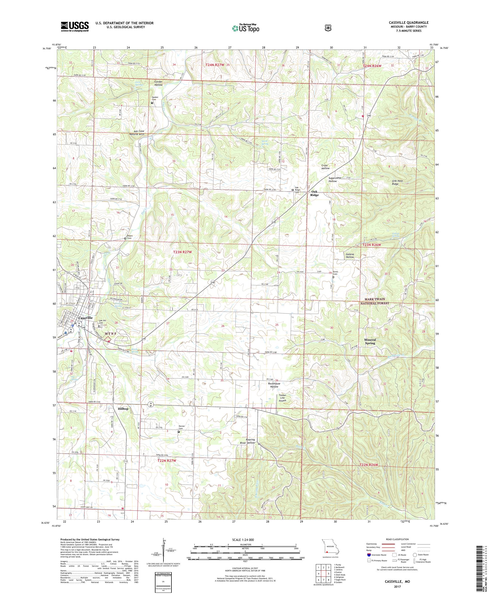 MyTopo Cassville, Missouri USGS Quad Topo Map