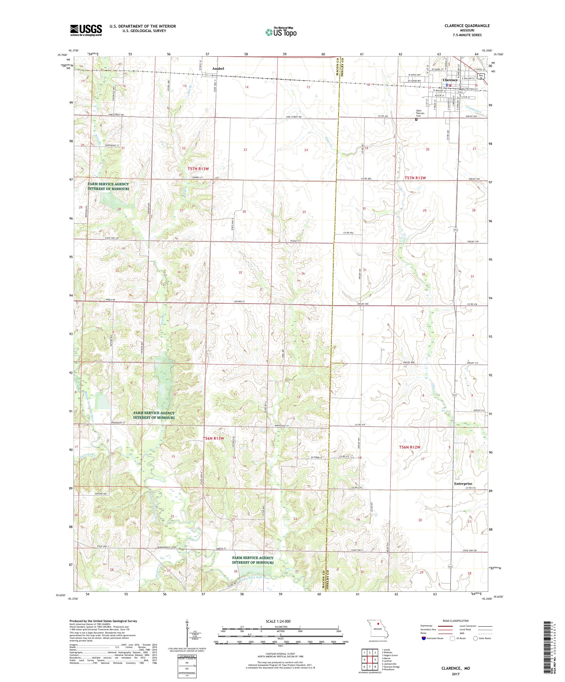 MyTopo Clarence, Missouri USGS Quad Topo Map