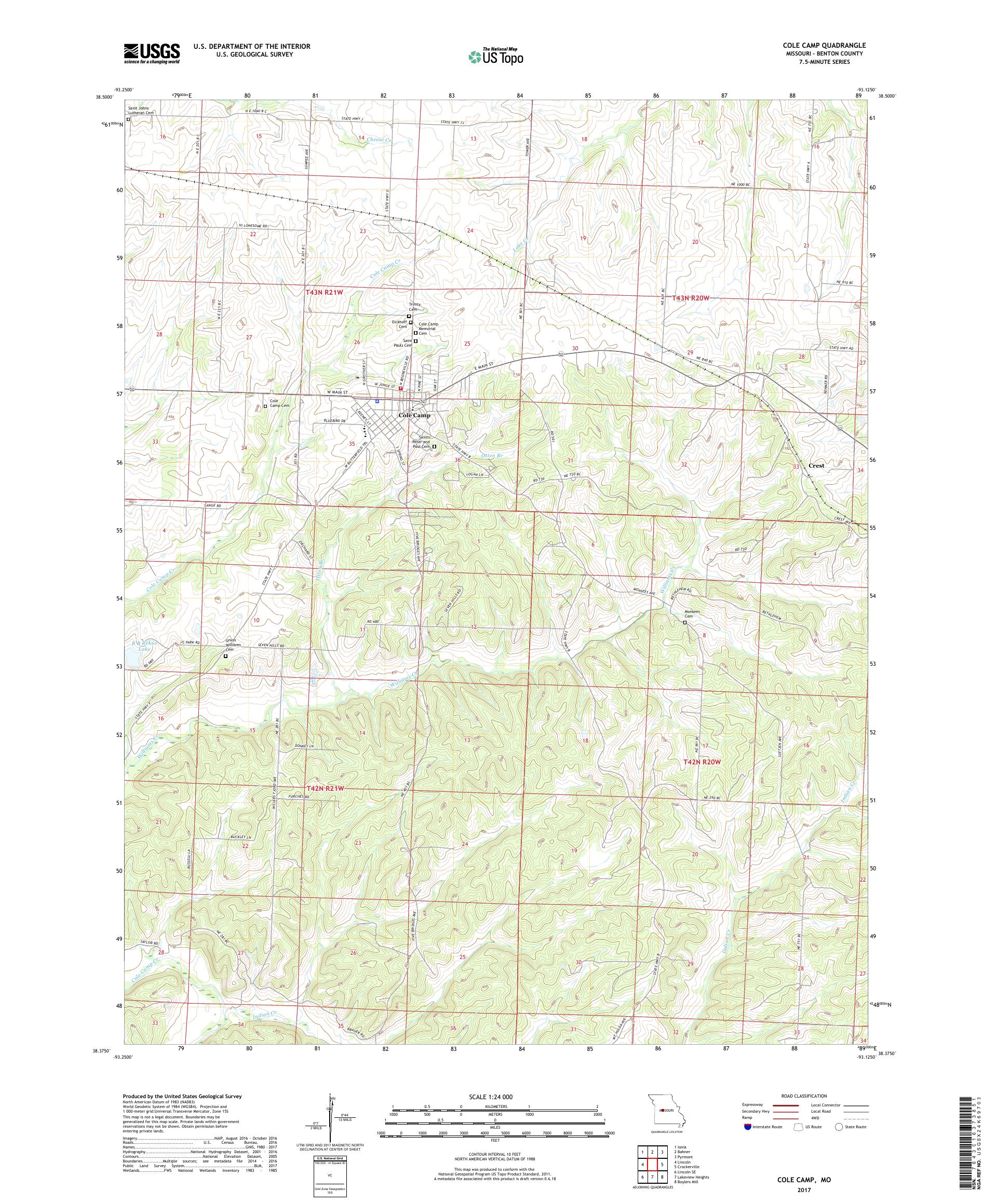 MyTopo Cole Camp, Missouri USGS Quad Topo Map