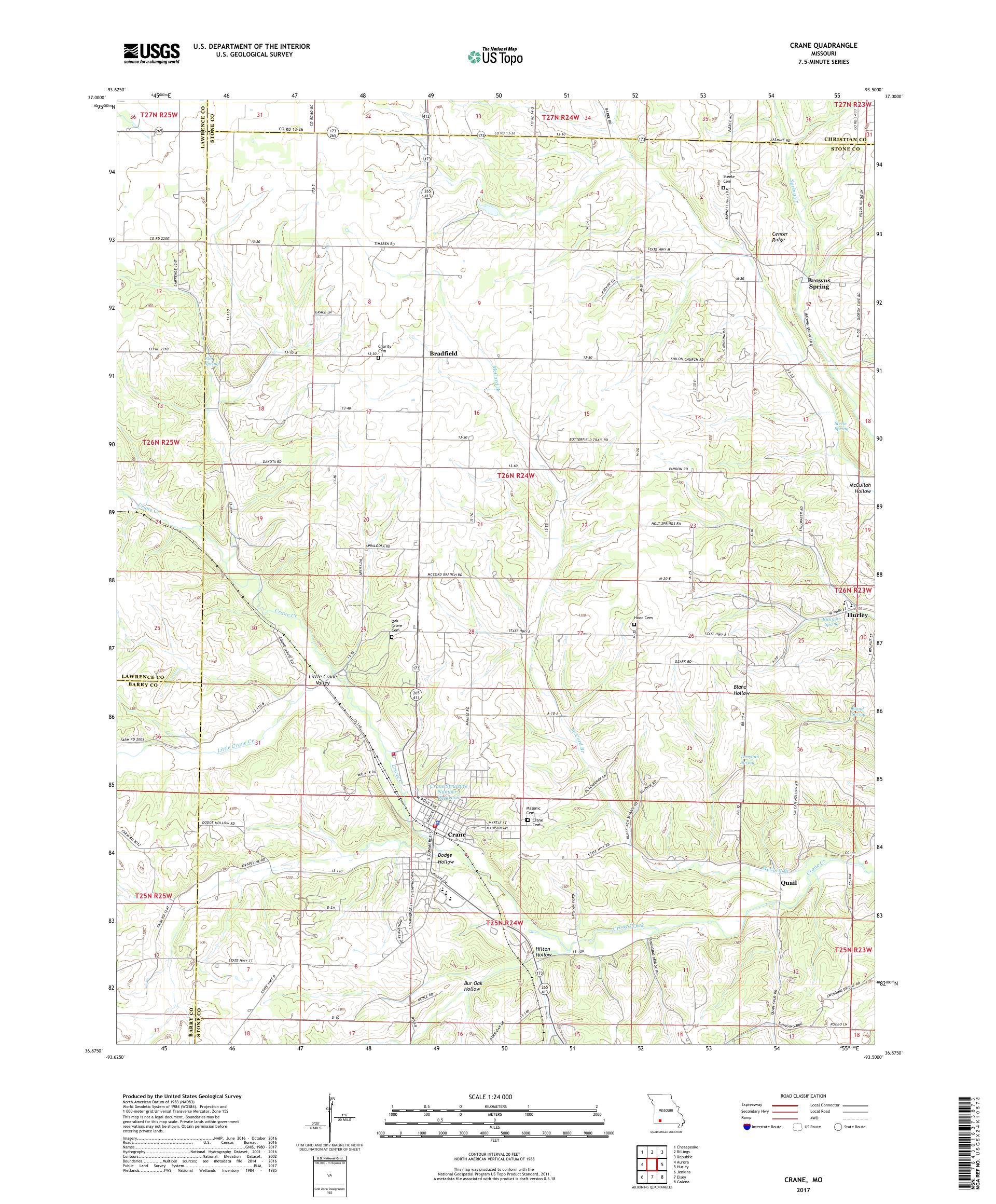 MyTopo Crane, Missouri USGS Quad Topo Map