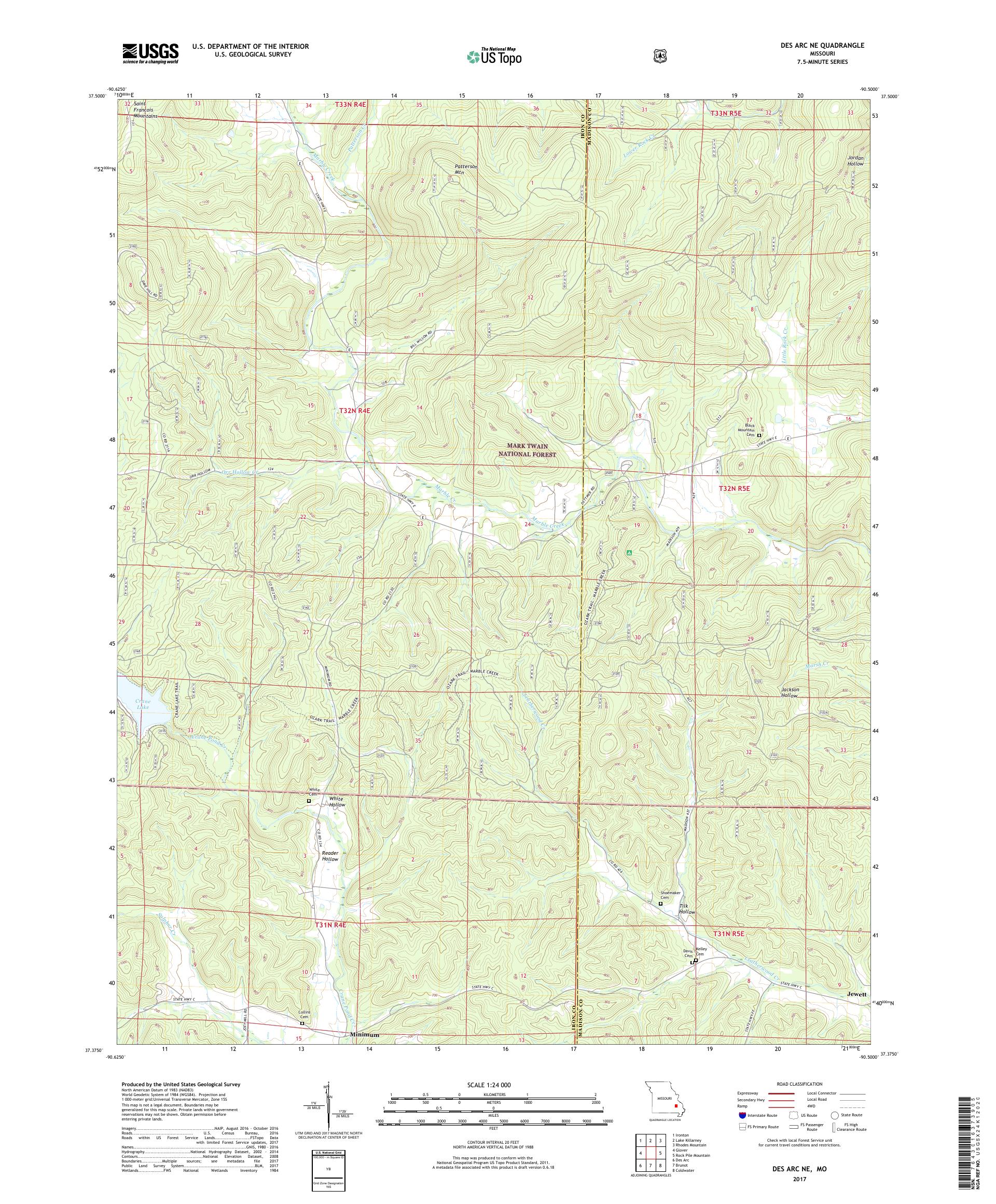 MyTopo Des Arc NE, Missouri USGS Quad Topo Map