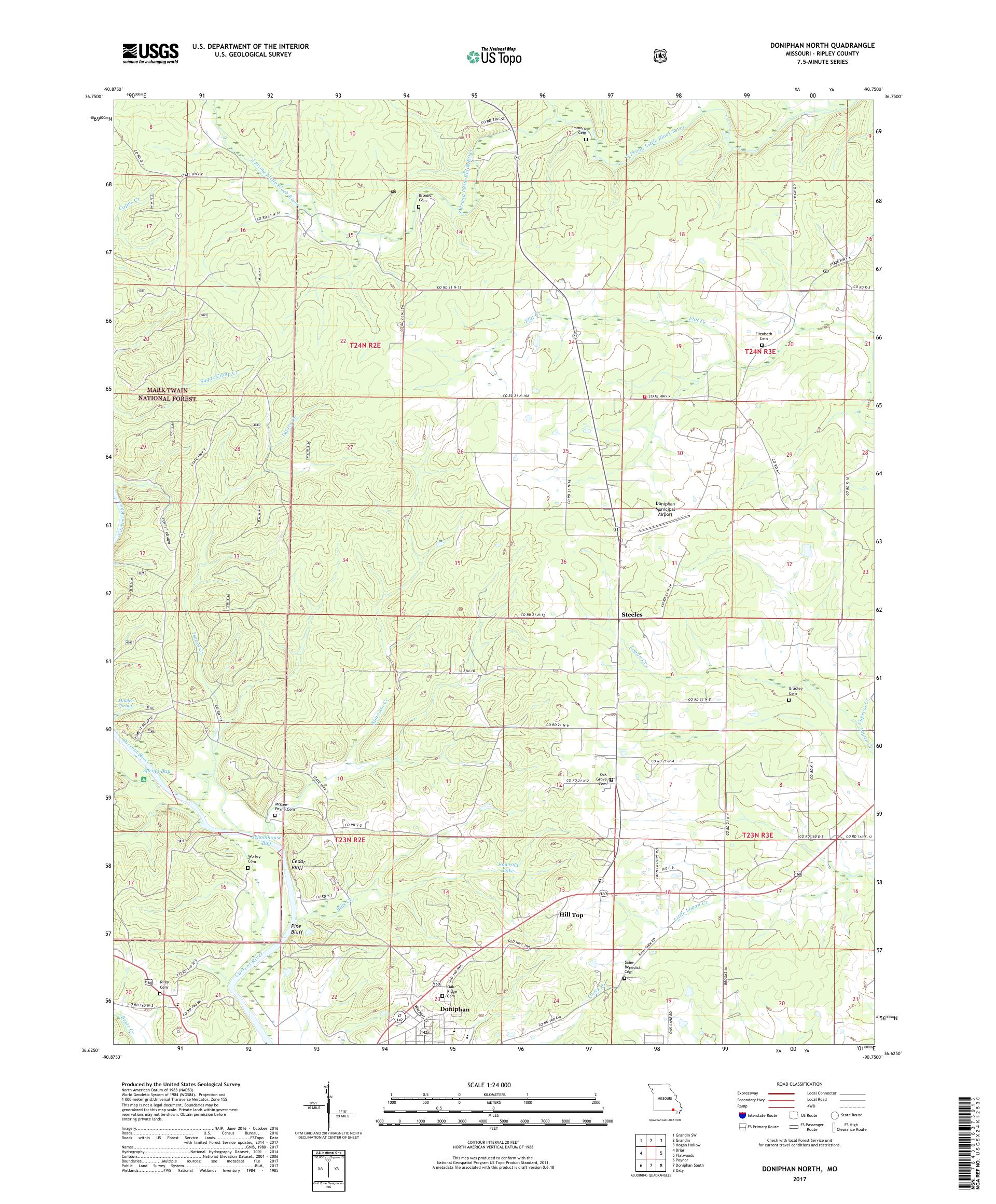 MyTopo Doniphan North, Missouri USGS Quad Topo Map