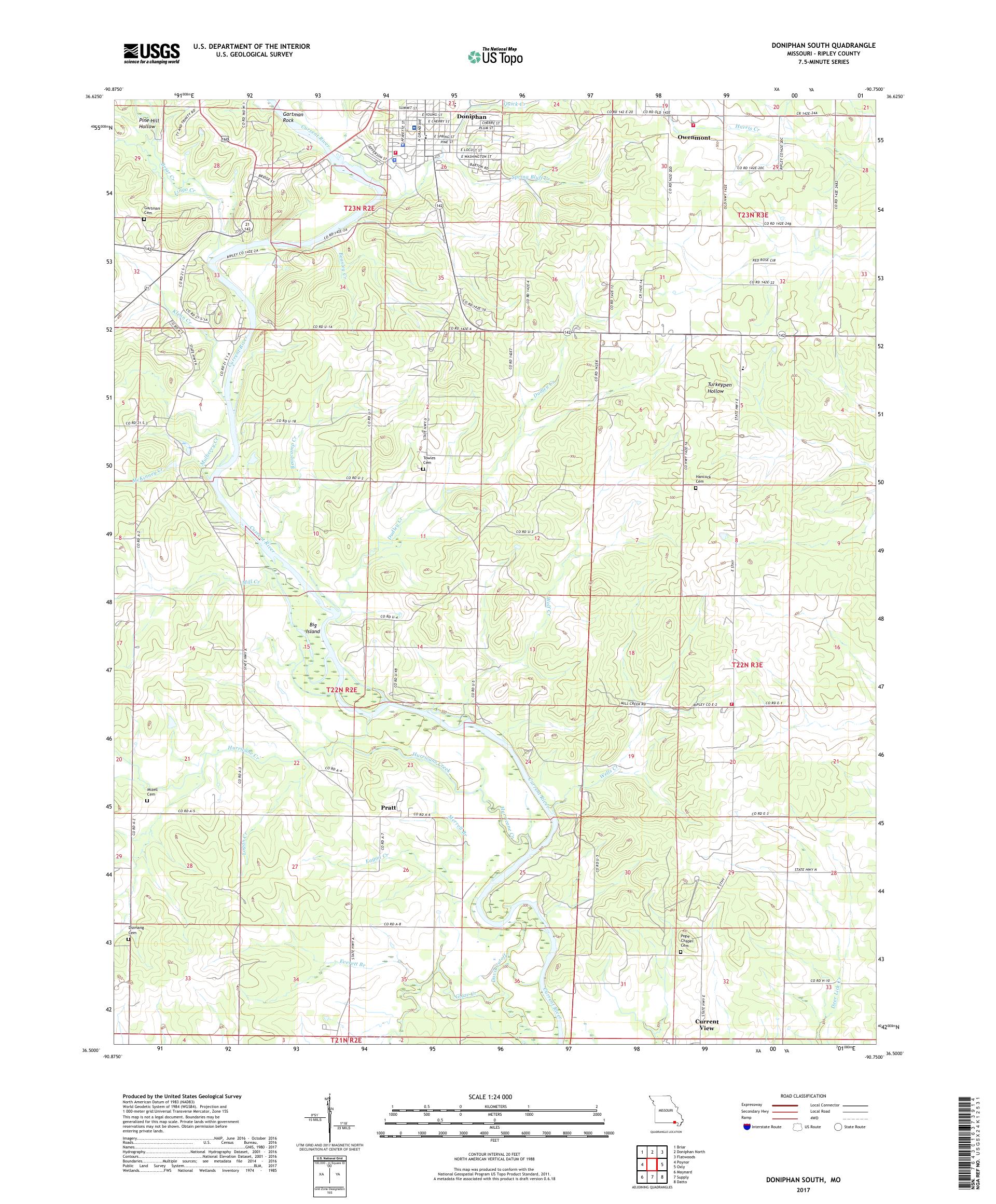 MyTopo Doniphan South, Missouri USGS Quad Topo Map