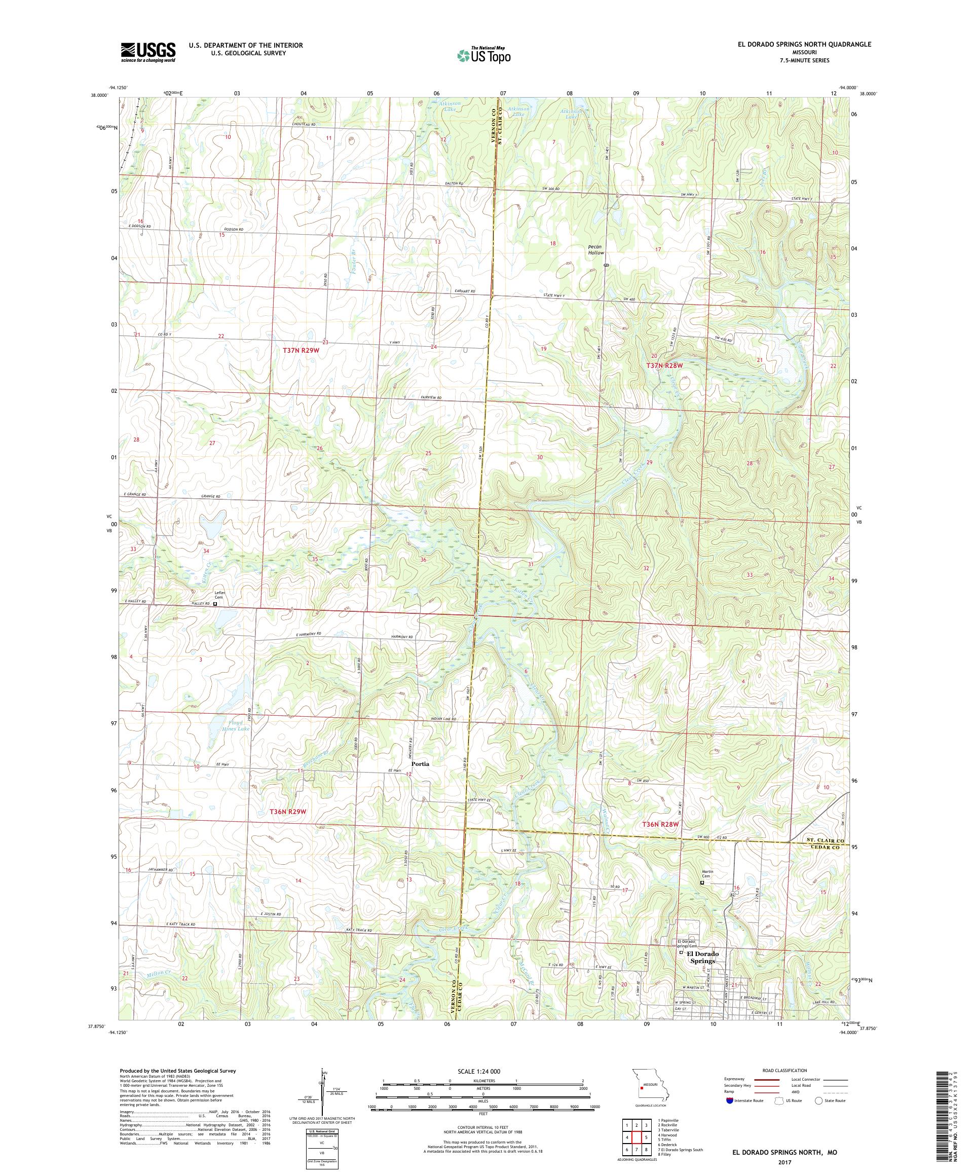 MyTopo El Dorado Springs North, Missouri USGS Quad Topo Map