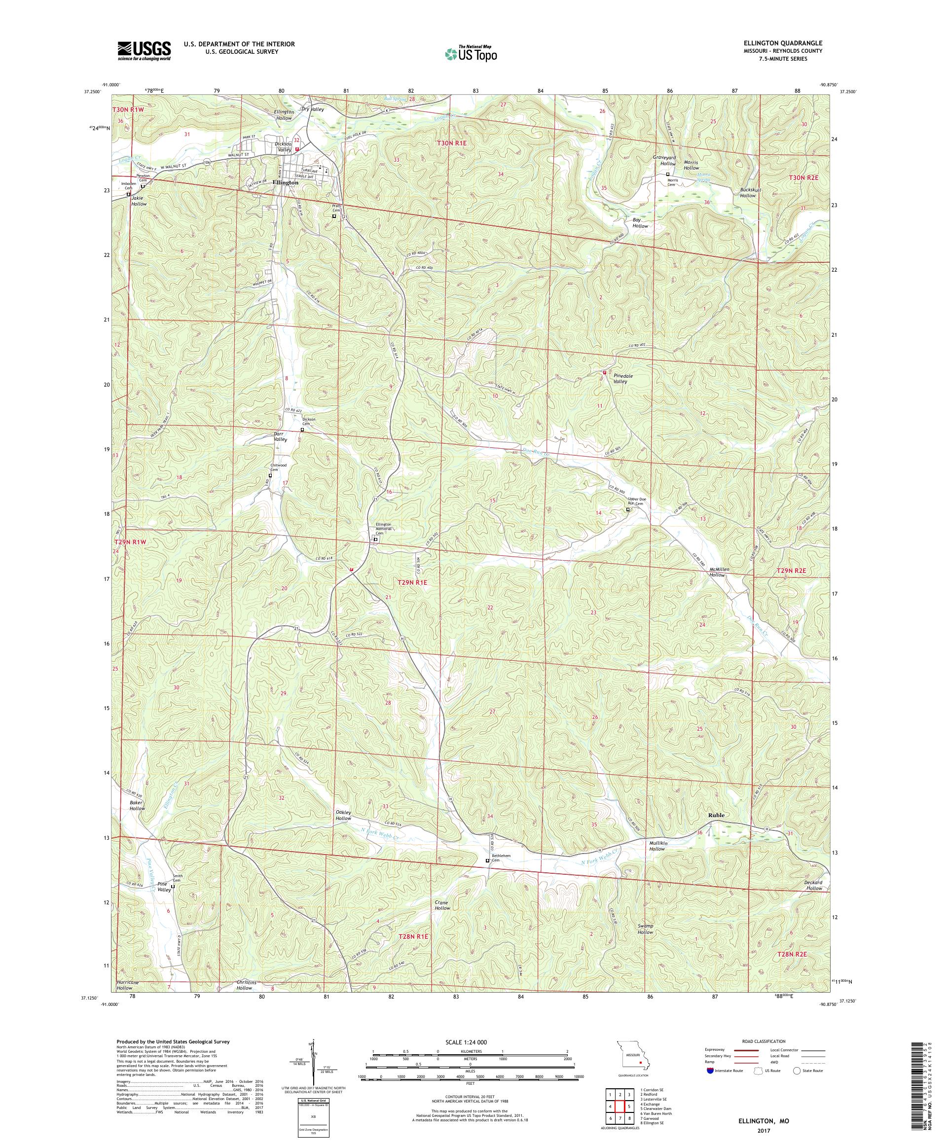 MyTopo Ellington, Missouri USGS Quad Topo Map