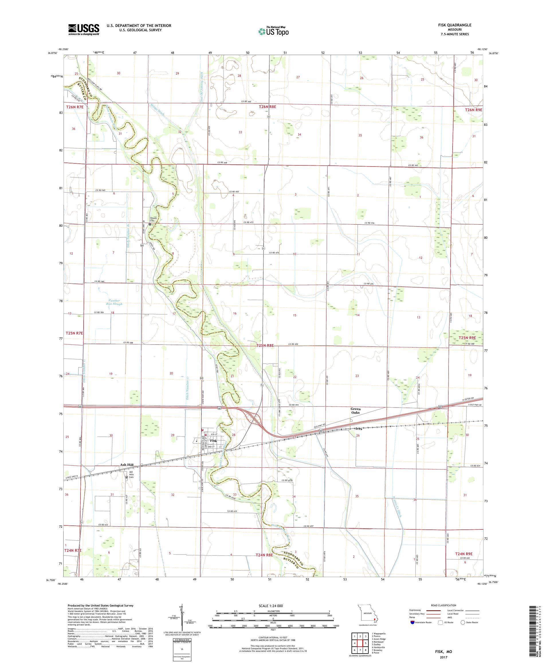 MyTopo Fisk, Missouri USGS Quad Topo Map