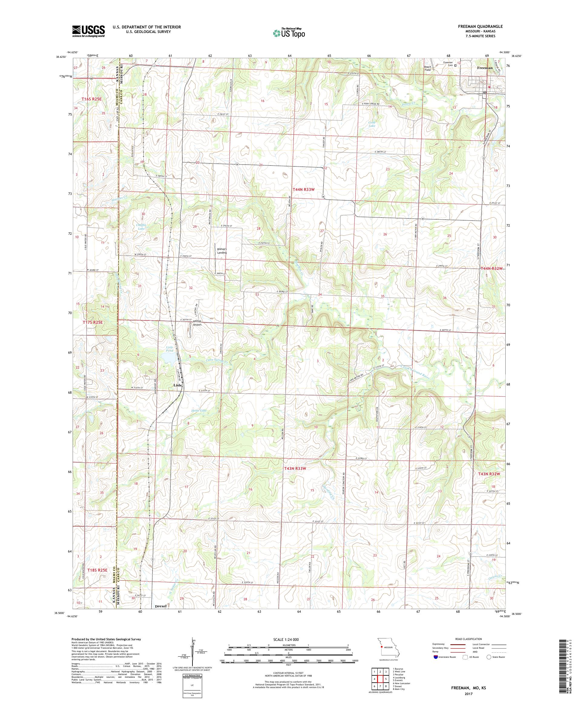 MyTopo Freeman, Missouri USGS Quad Topo Map