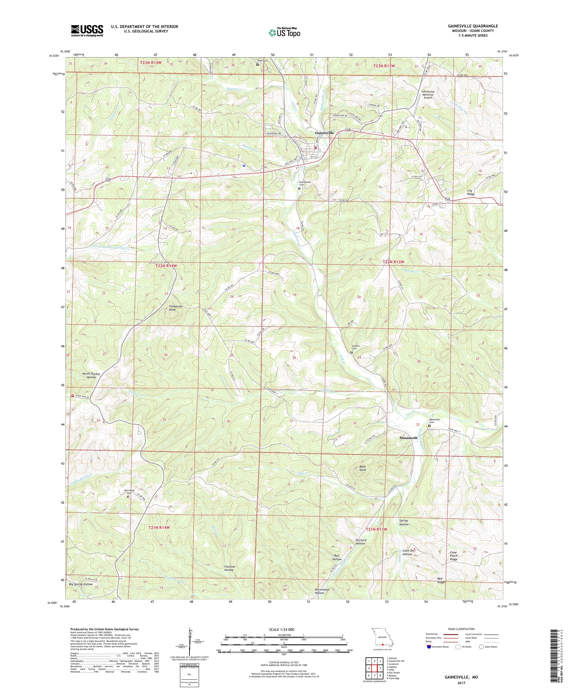 MyTopo Gainesville, Missouri USGS Quad Topo Map
