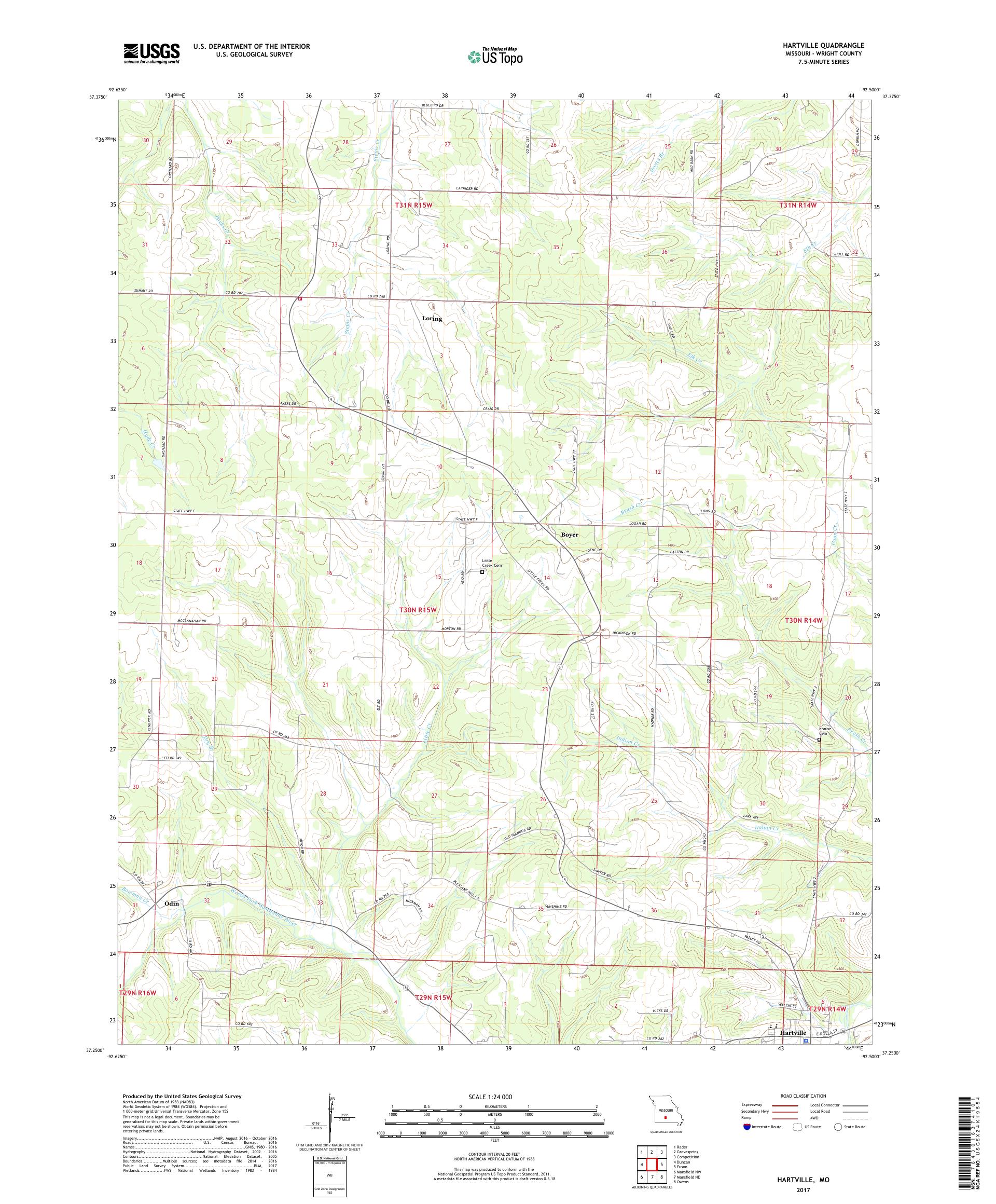 MyTopo Hartville, Missouri USGS Quad Topo Map