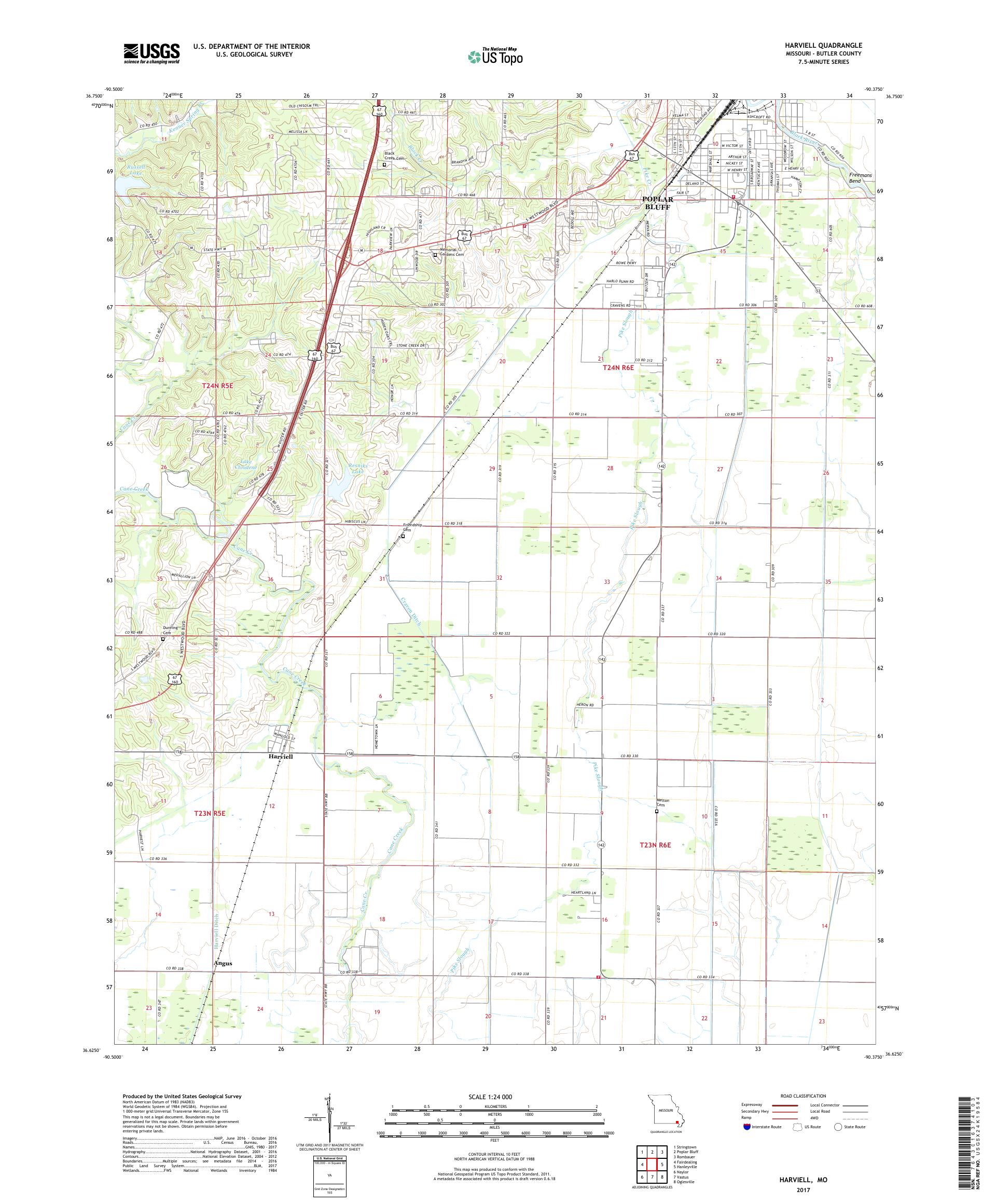 MyTopo Harviell, Missouri USGS Quad Topo Map
