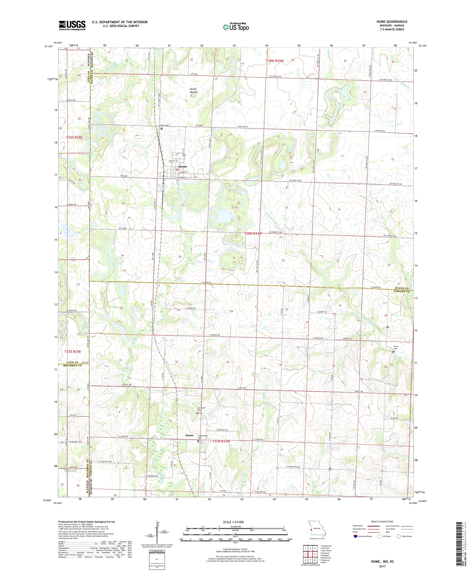 MyTopo Hume, Missouri USGS Quad Topo Map