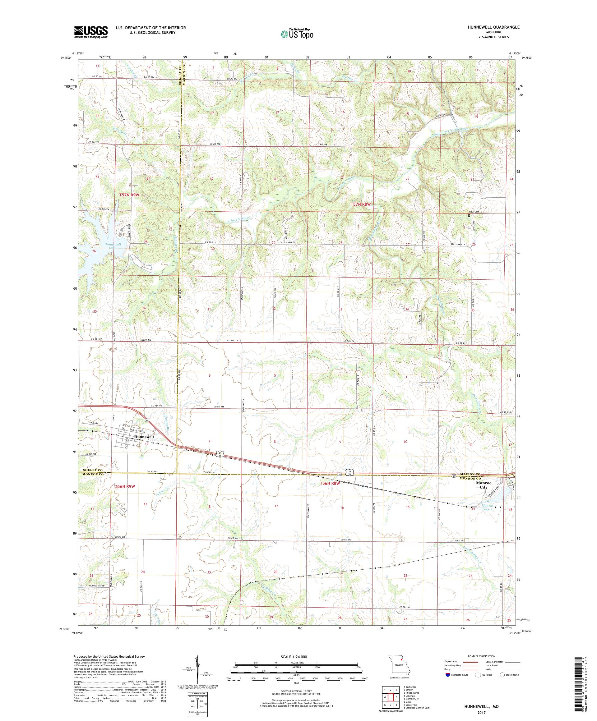 MyTopo Hunnewell, Missouri USGS Quad Topo Map