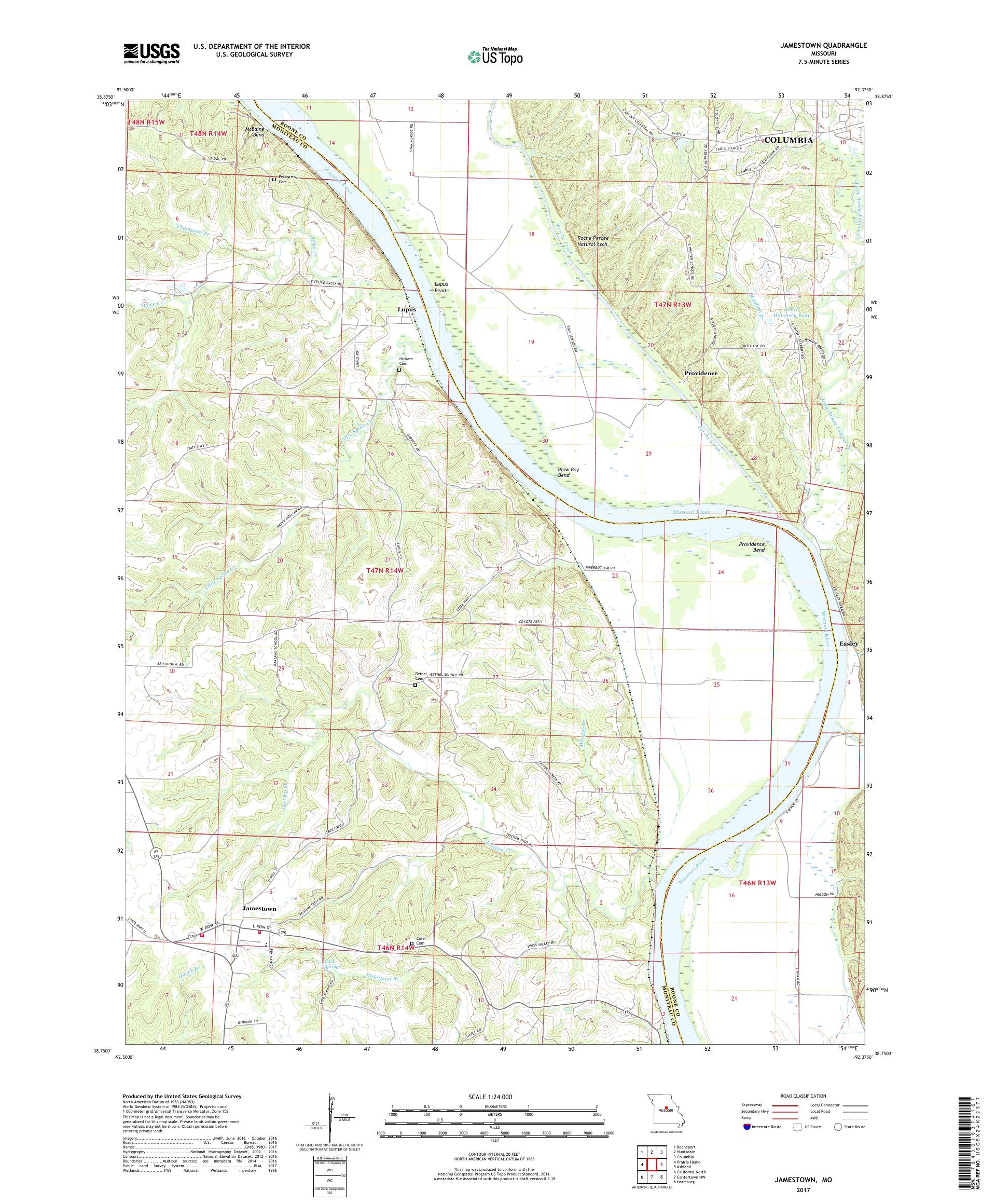 MyTopo Jamestown, Missouri USGS Quad Topo Map