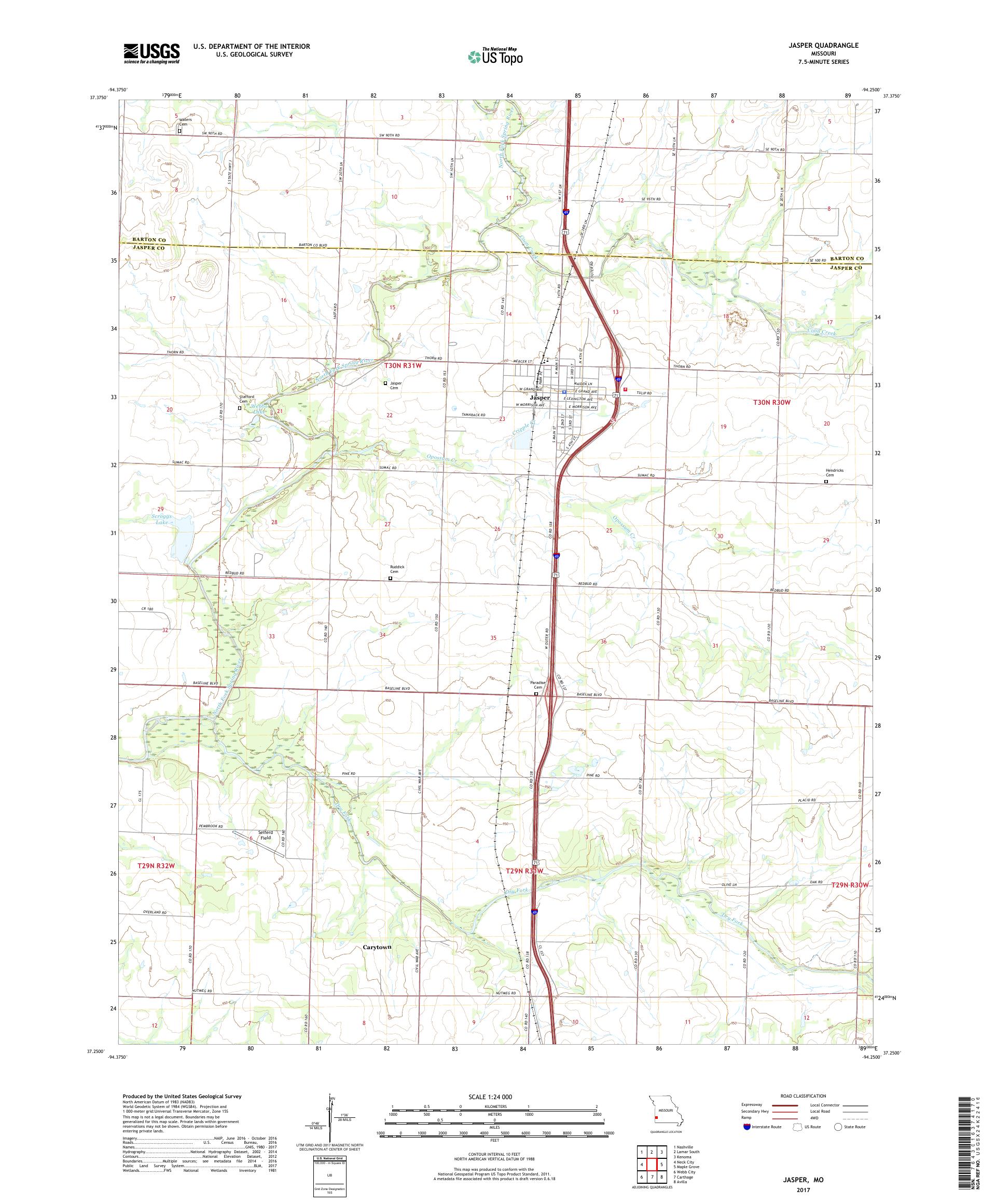 MyTopo Jasper, Missouri USGS Quad Topo Map