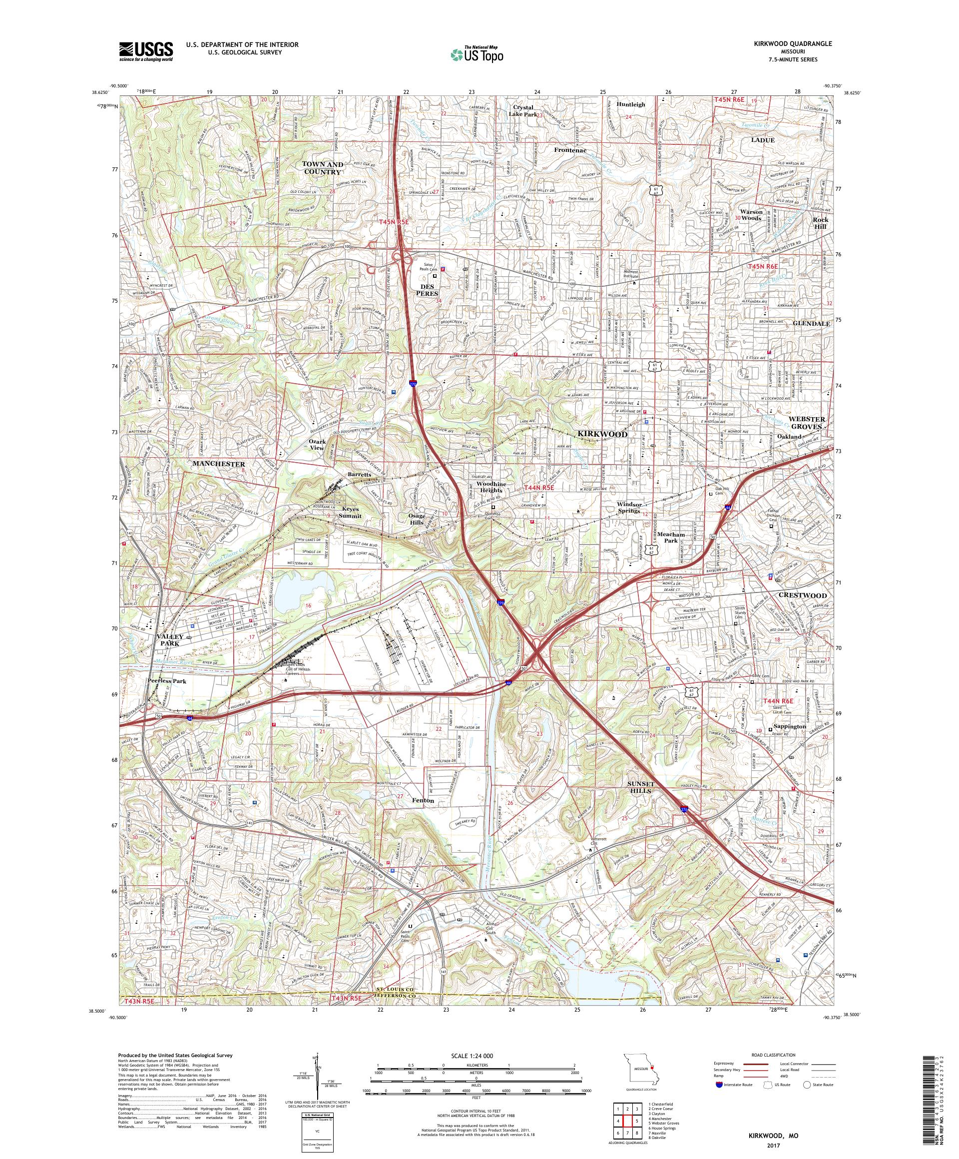 MyTopo Kirkwood, Missouri USGS Quad Topo Map