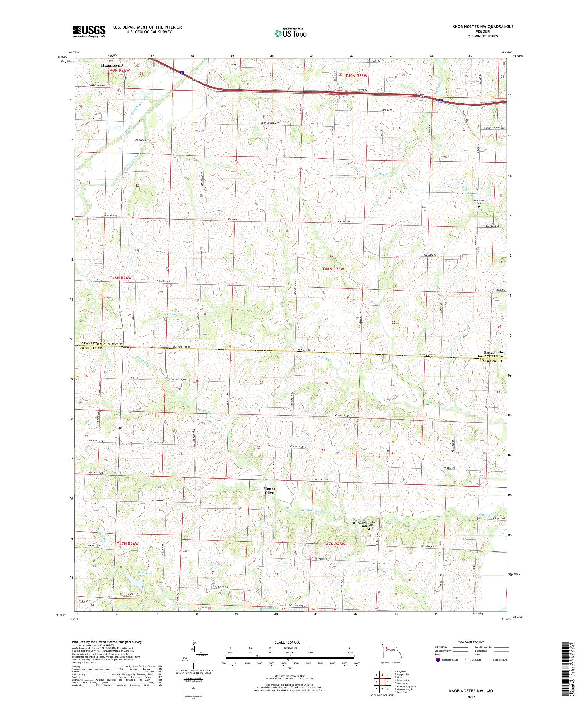 MyTopo Knob Noster NW, Missouri USGS Quad Topo Map