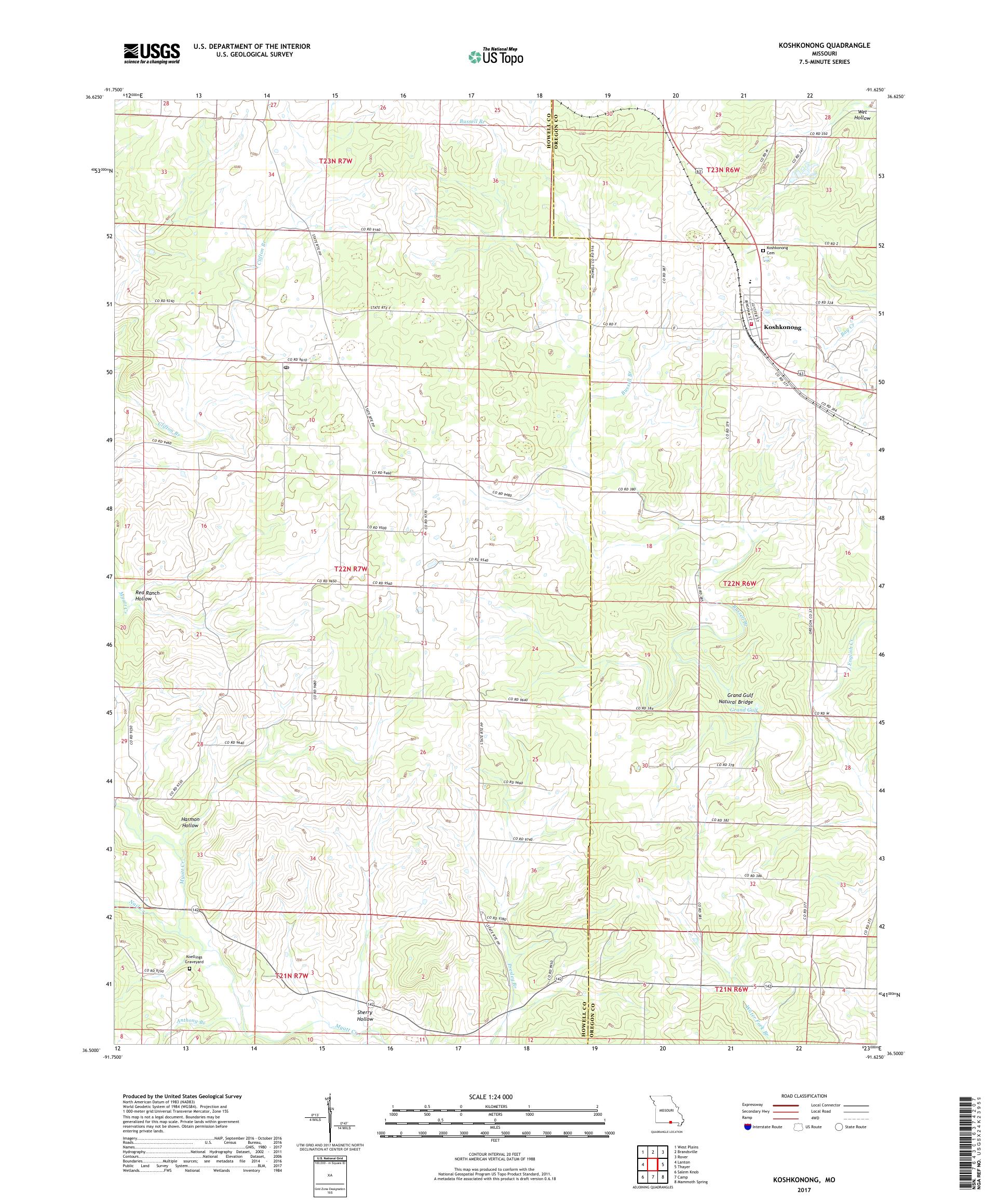 MyTopo Koshkonong, Missouri USGS Quad Topo Map