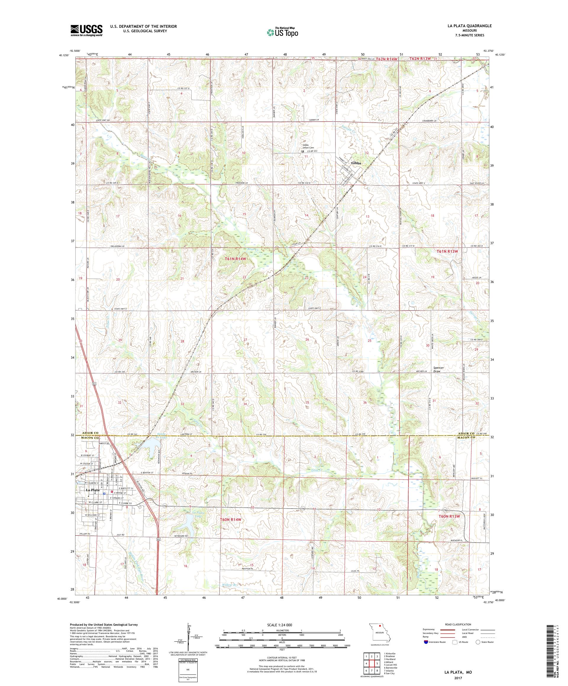 MyTopo La Plata, Missouri USGS Quad Topo Map
