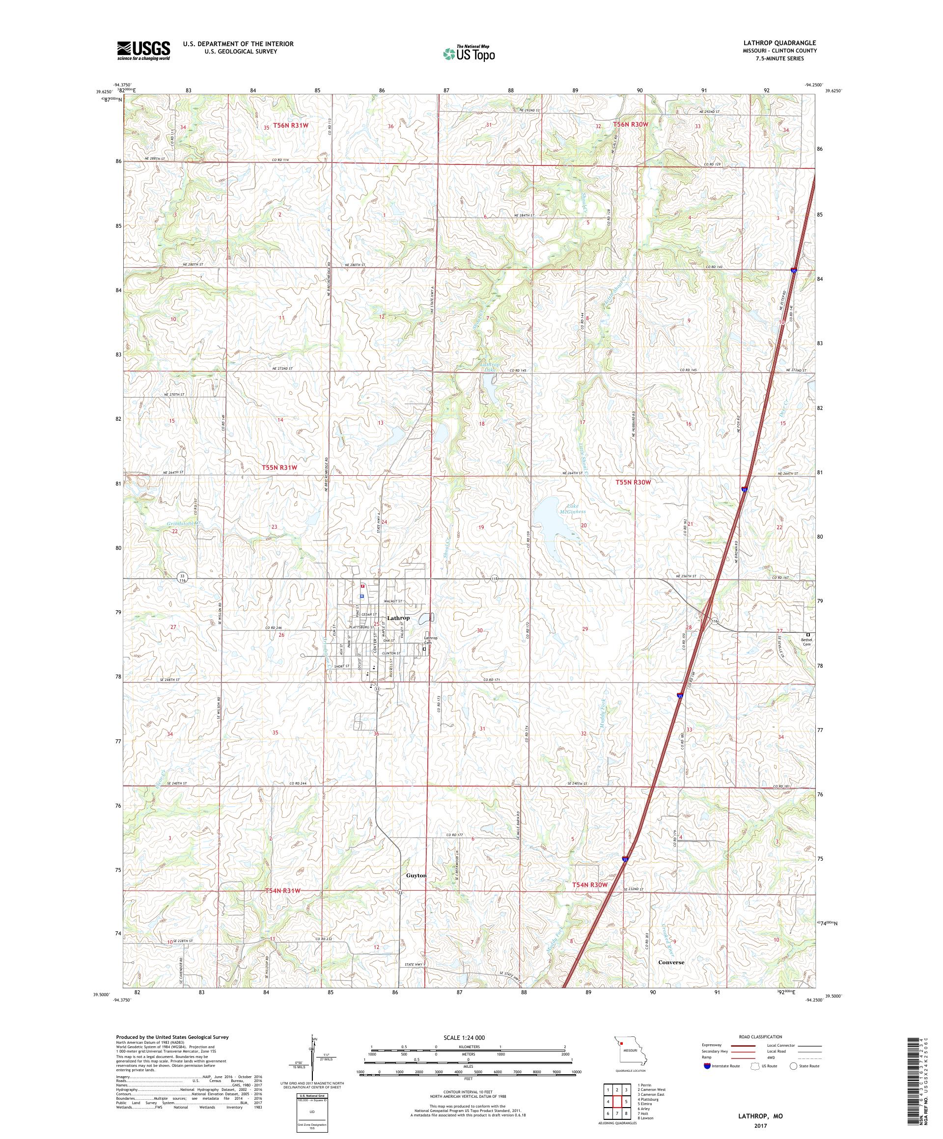 MyTopo Lathrop, Missouri USGS Quad Topo Map