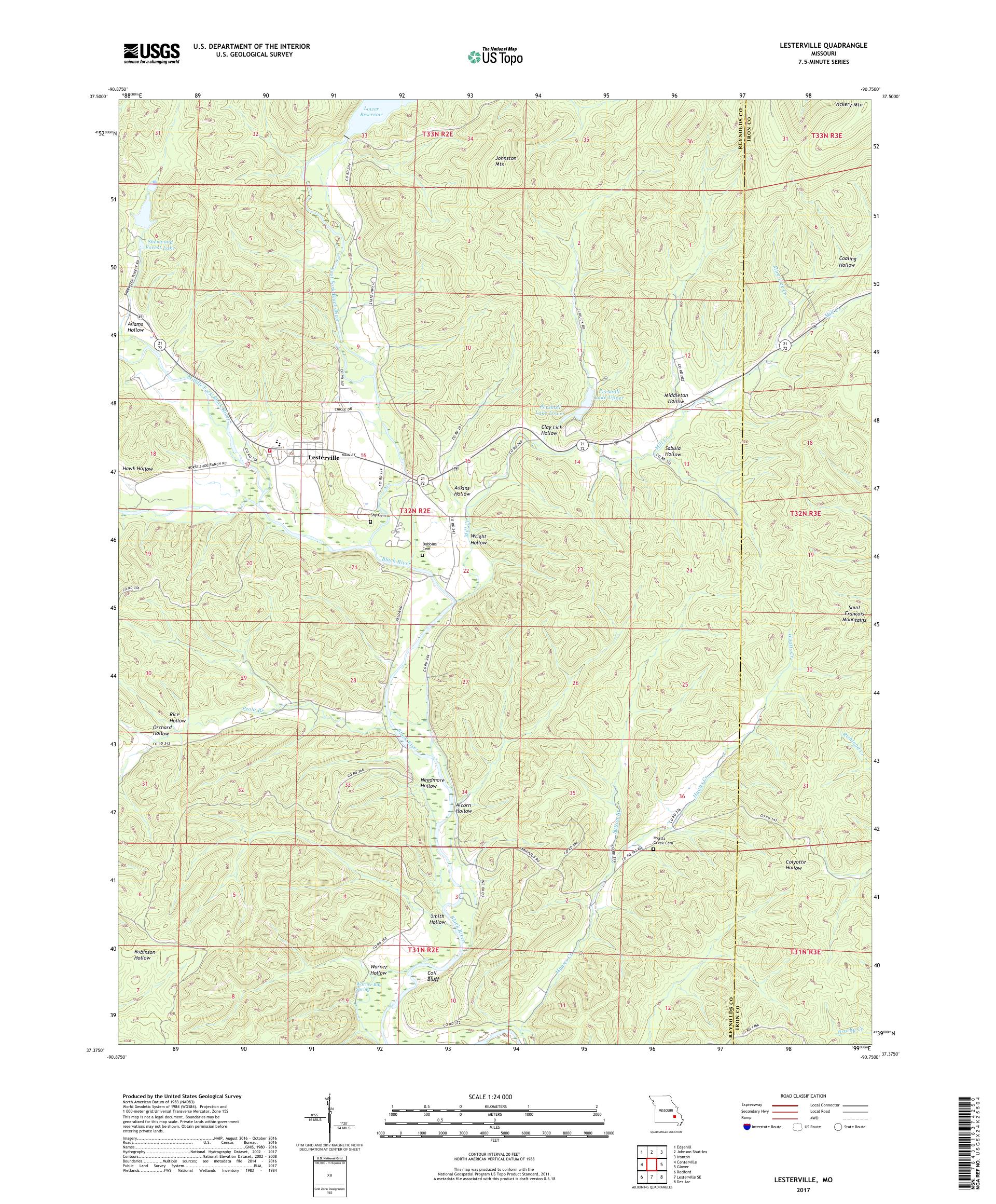 MyTopo Lesterville, Missouri USGS Quad Topo Map