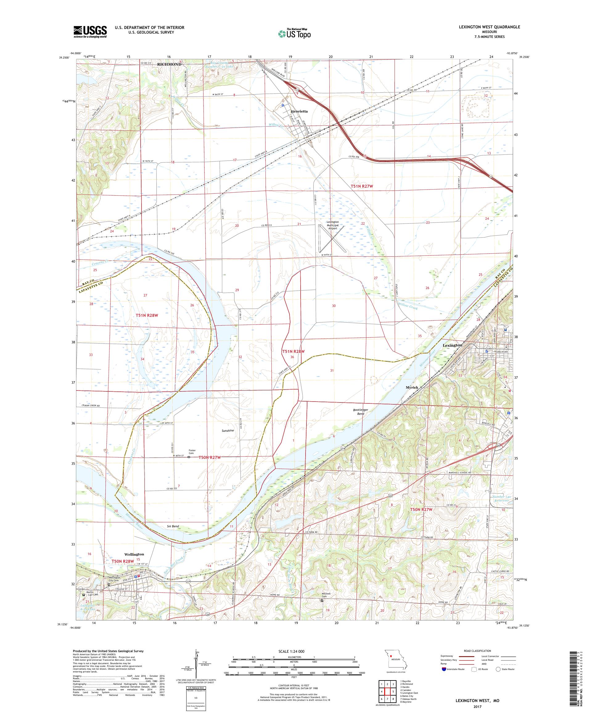 MyTopo Lexington West, Missouri USGS Quad Topo Map