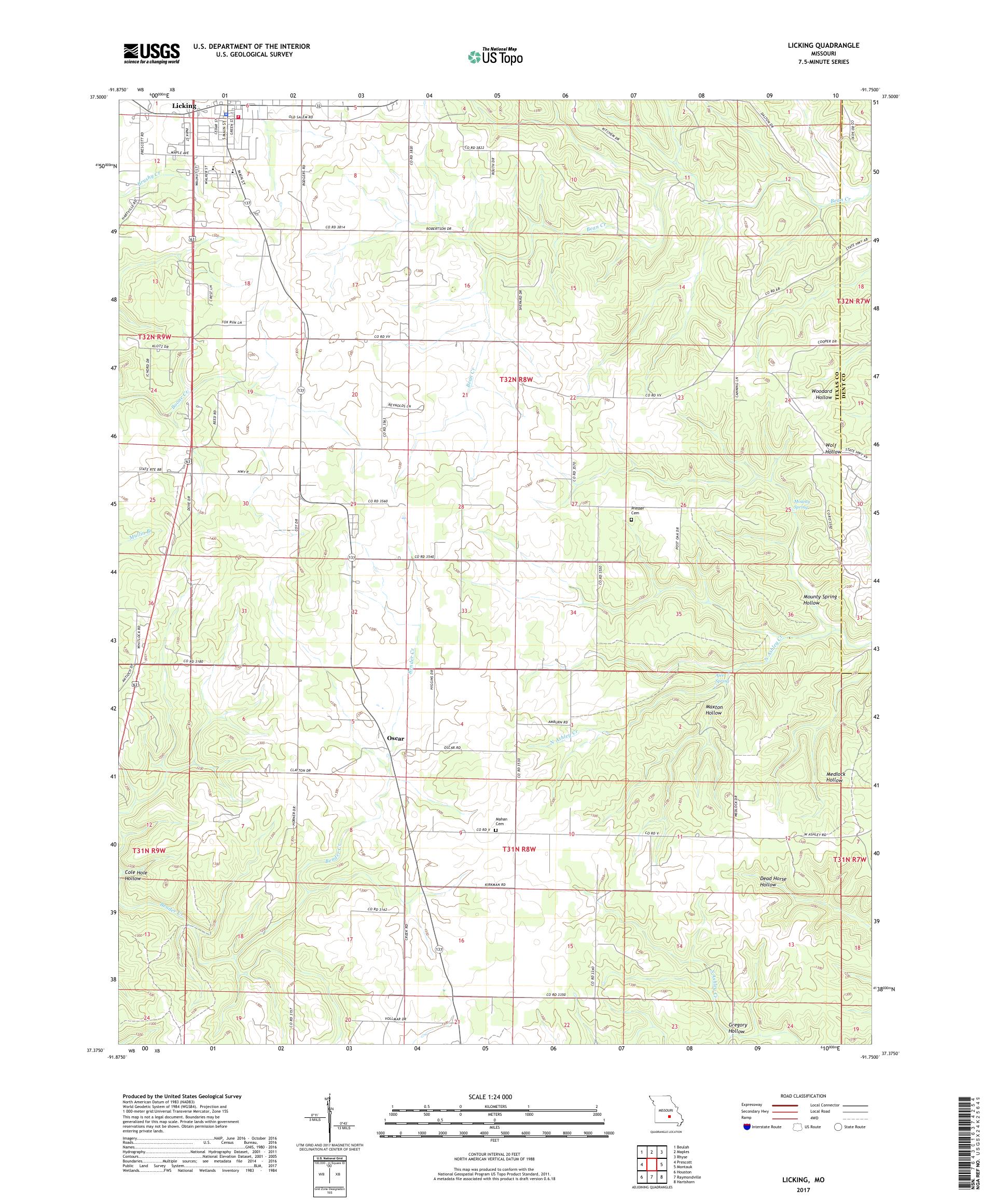 MyTopo Licking, Missouri USGS Quad Topo Map