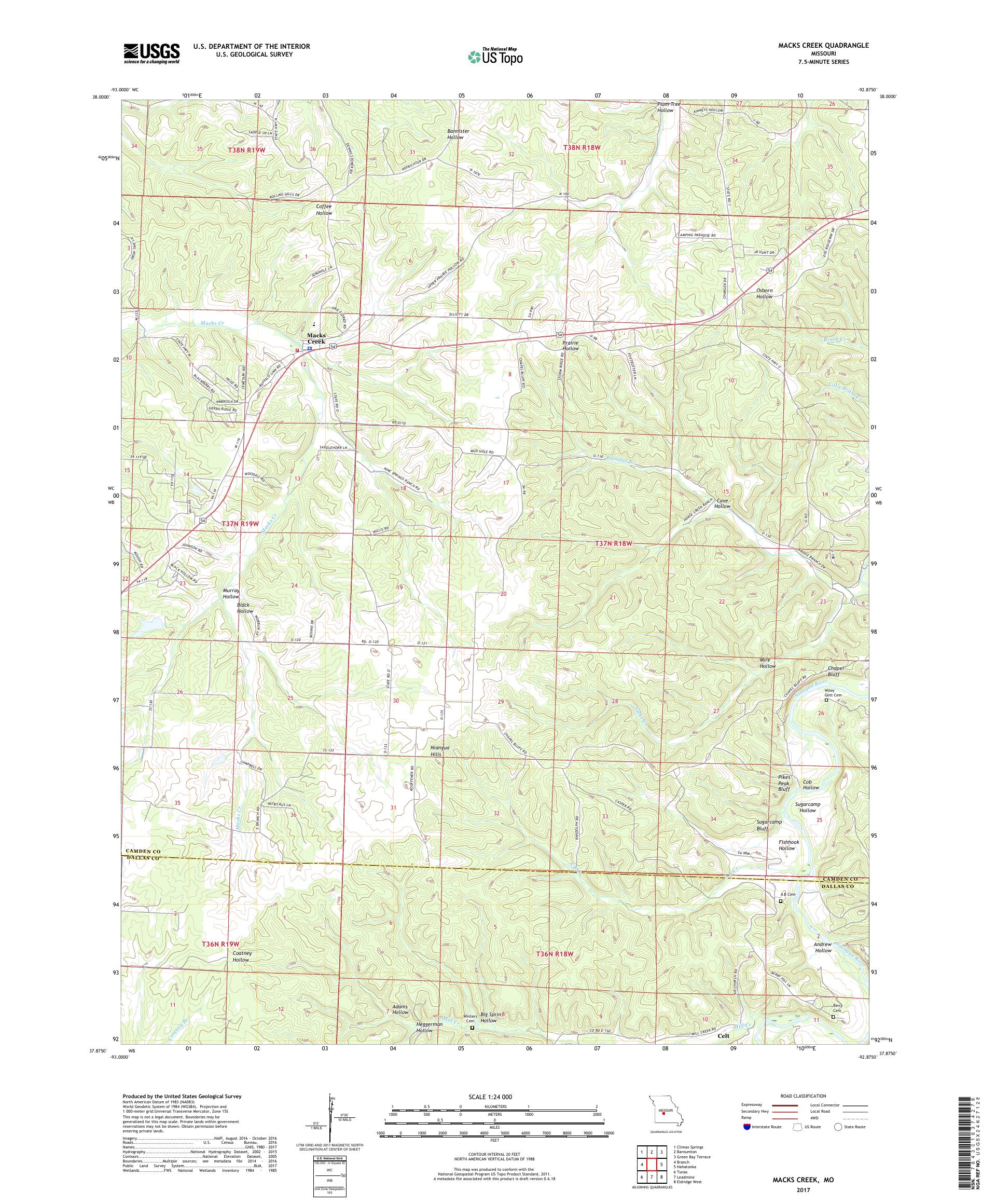 MyTopo Macks Creek, Missouri USGS Quad Topo Map