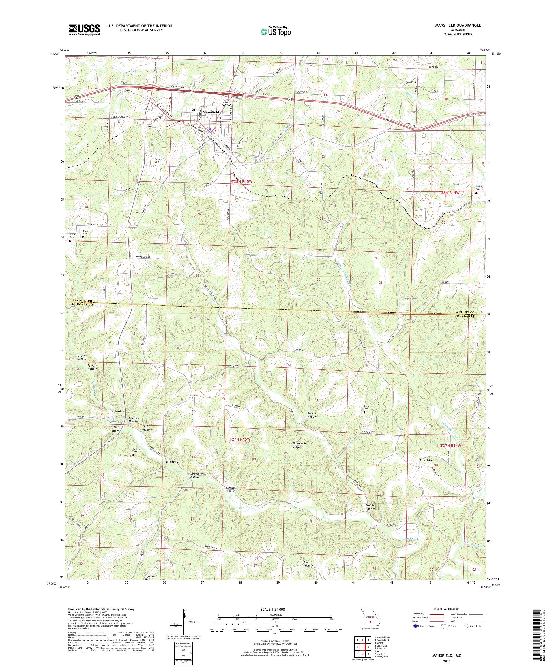 MyTopo Mansfield, Missouri USGS Quad Topo Map
