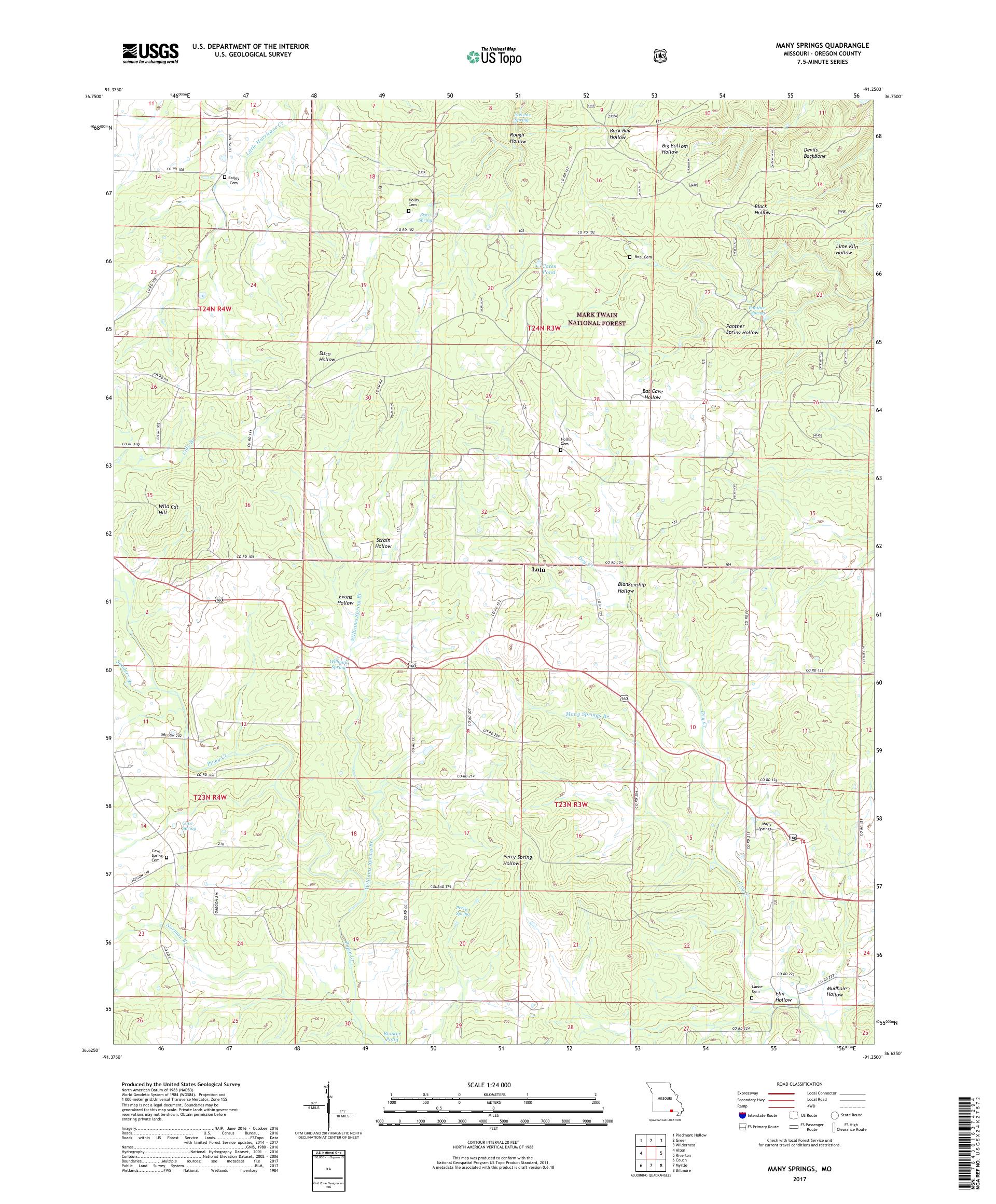 MyTopo Many Springs, Missouri USGS Quad Topo Map