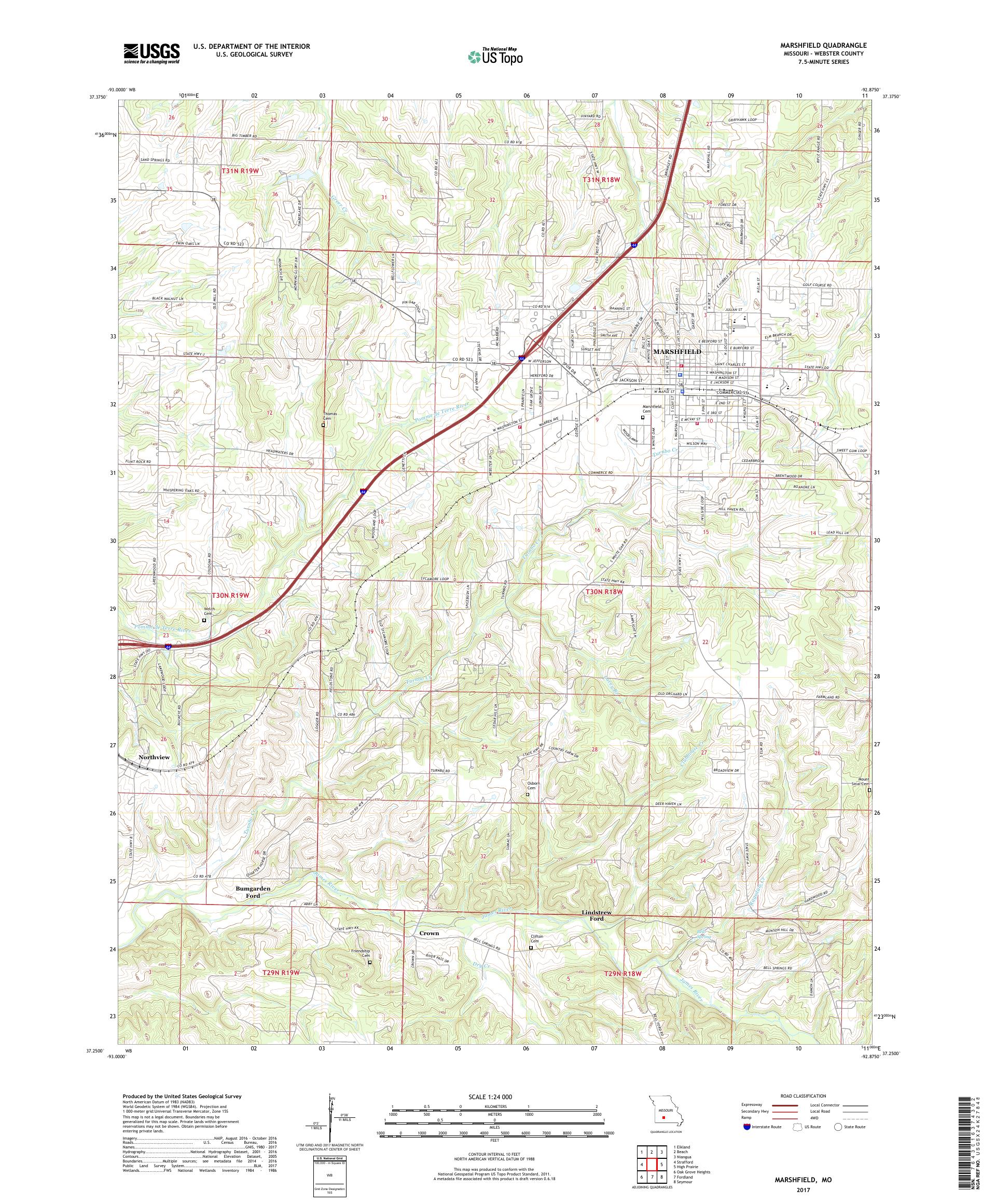 MyTopo Marshfield, Missouri USGS Quad Topo Map