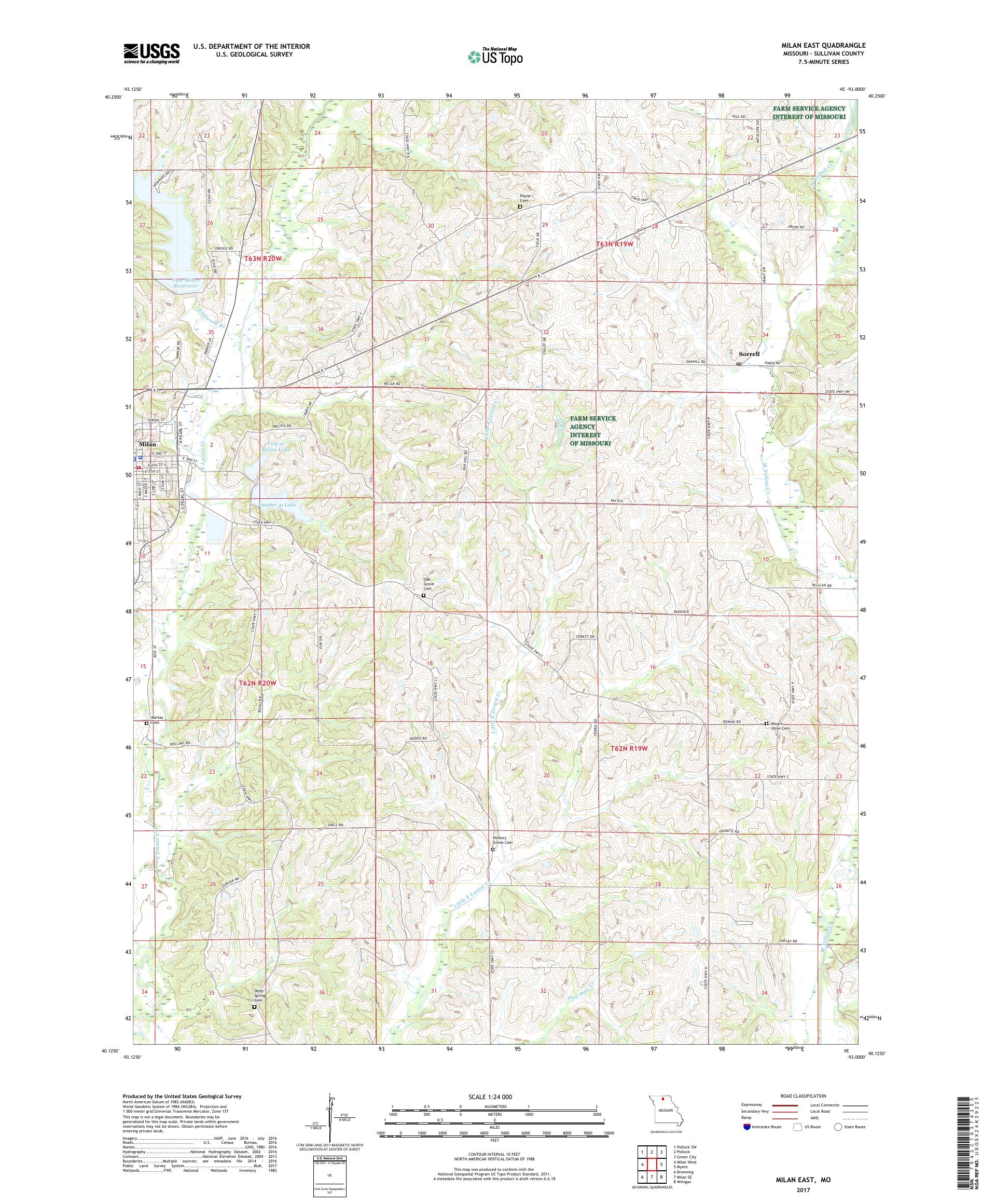 MyTopo Milan East, Missouri USGS Quad Topo Map